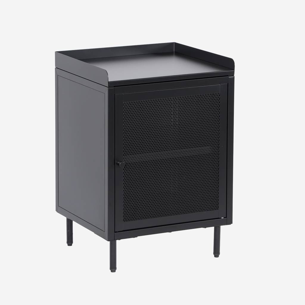 Table de chevet industrielle métal noir 1 porte grillagée