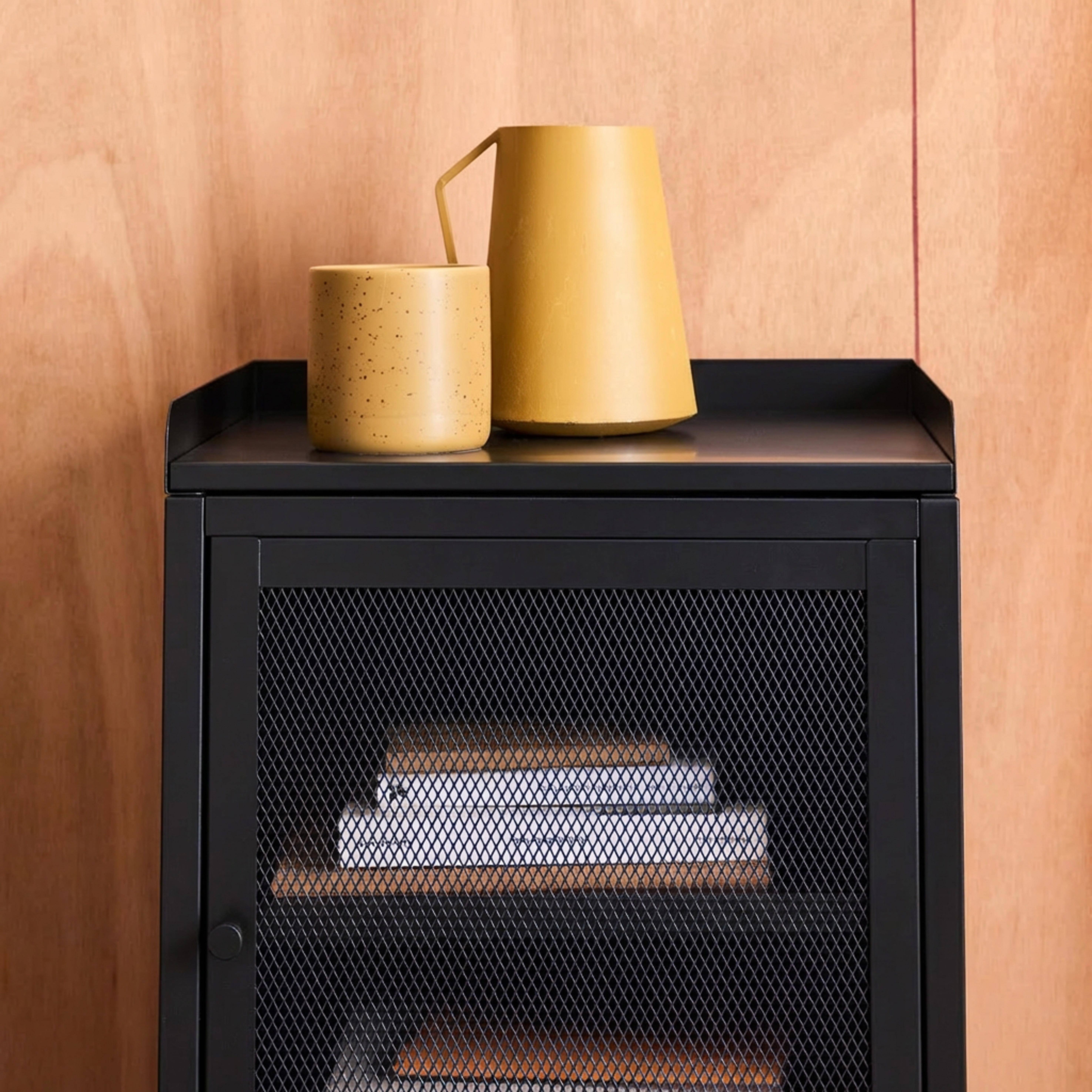 Table de chevet industrielle métal noir 1 porte grillagée, 40 x 37 x 58,5 cm - Ohio Photo3