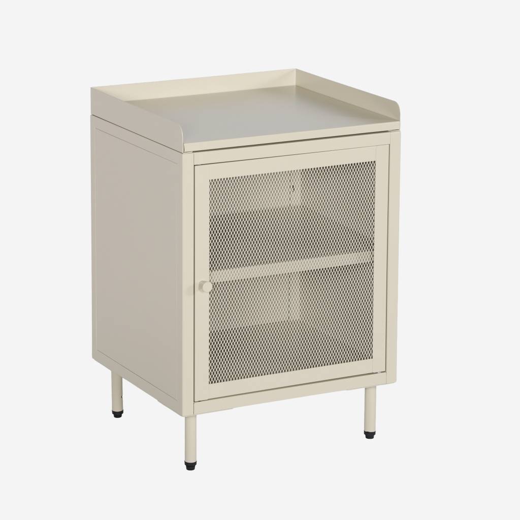 Table de chevet industrielle métal crème 1 porte grillagée