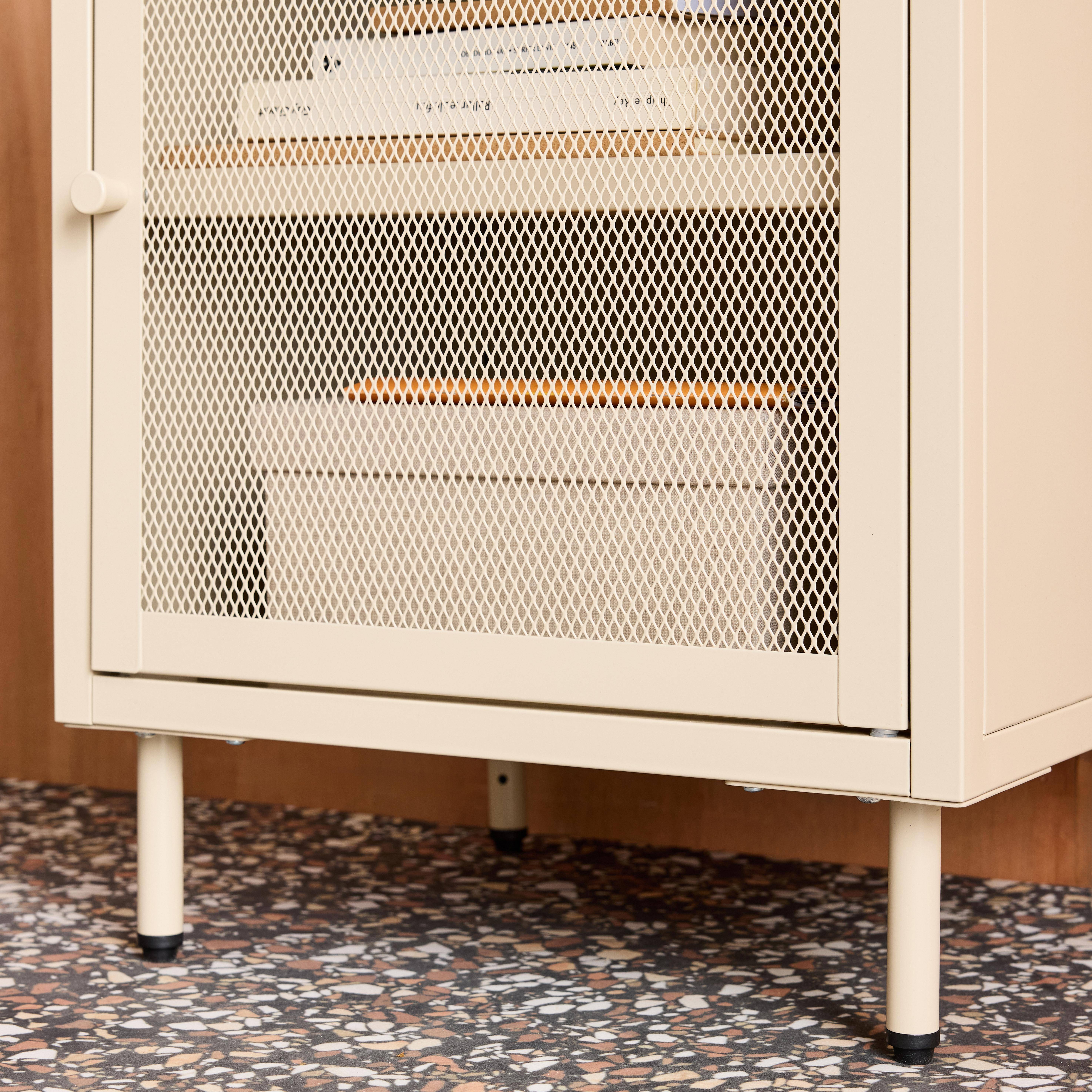 Table de chevet industrielle métal crème 1 porte grillagée, 40 x 37 x 58,5 cm - Ohio Photo3