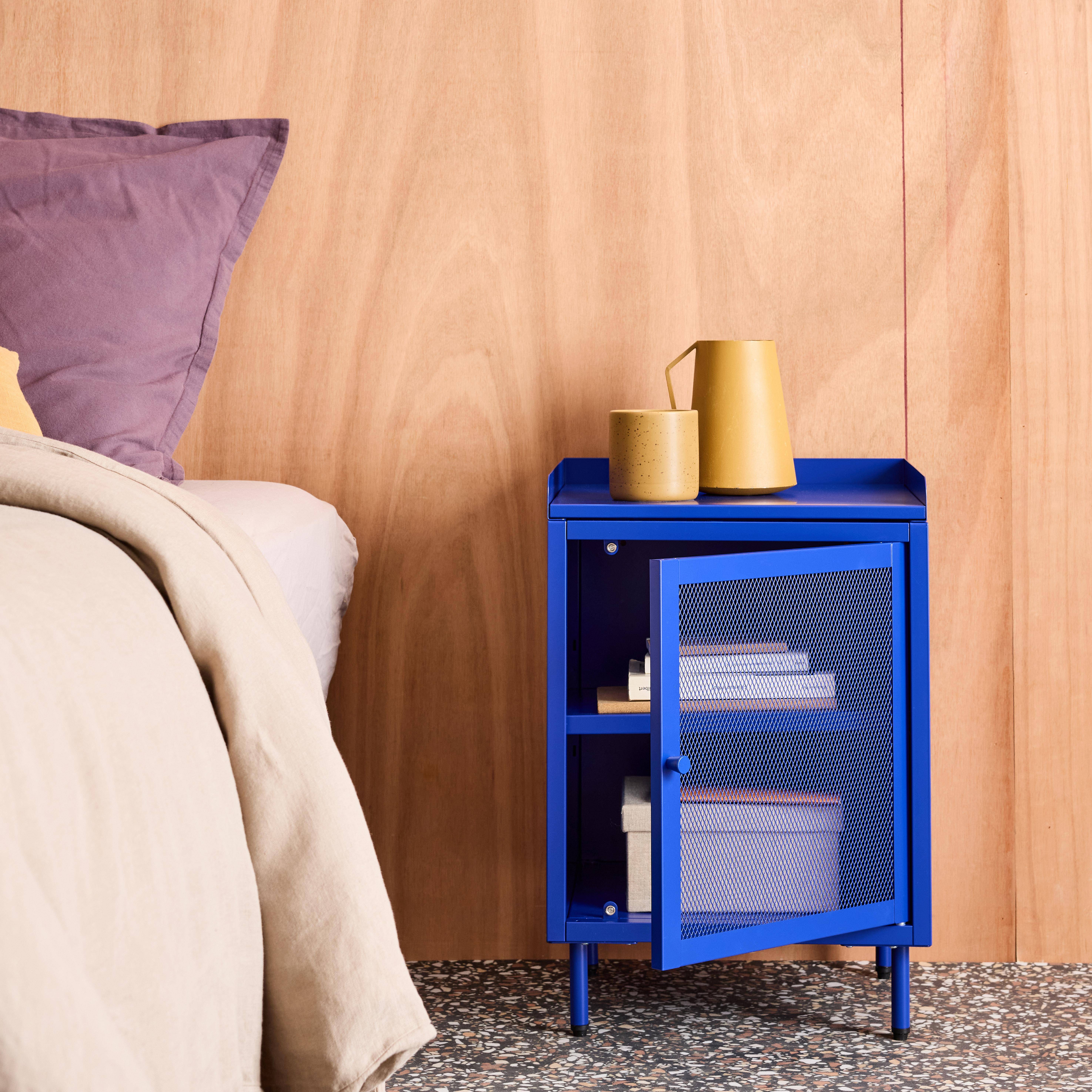 Comodino industriale in metallo 1 anta, Ohio, Blu, 40x35x58 cm Photo2