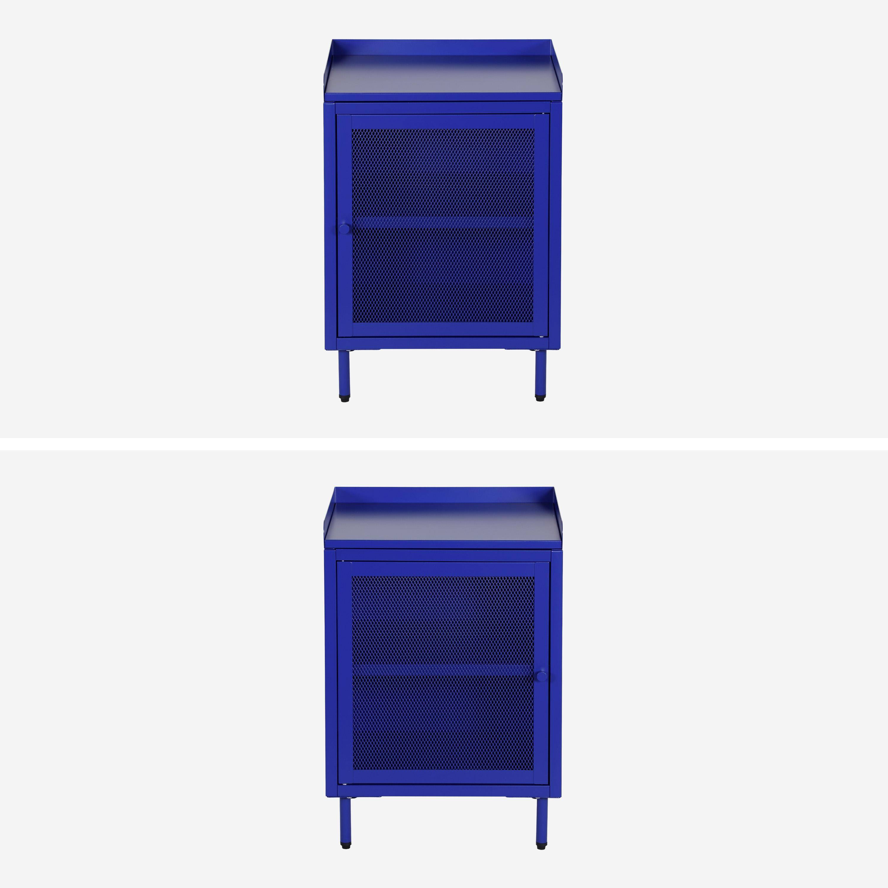Table de chevet industrielle métal bleu 1 porte grillagée, 40 x 37 x 58,5 cm - Ohio Photo2