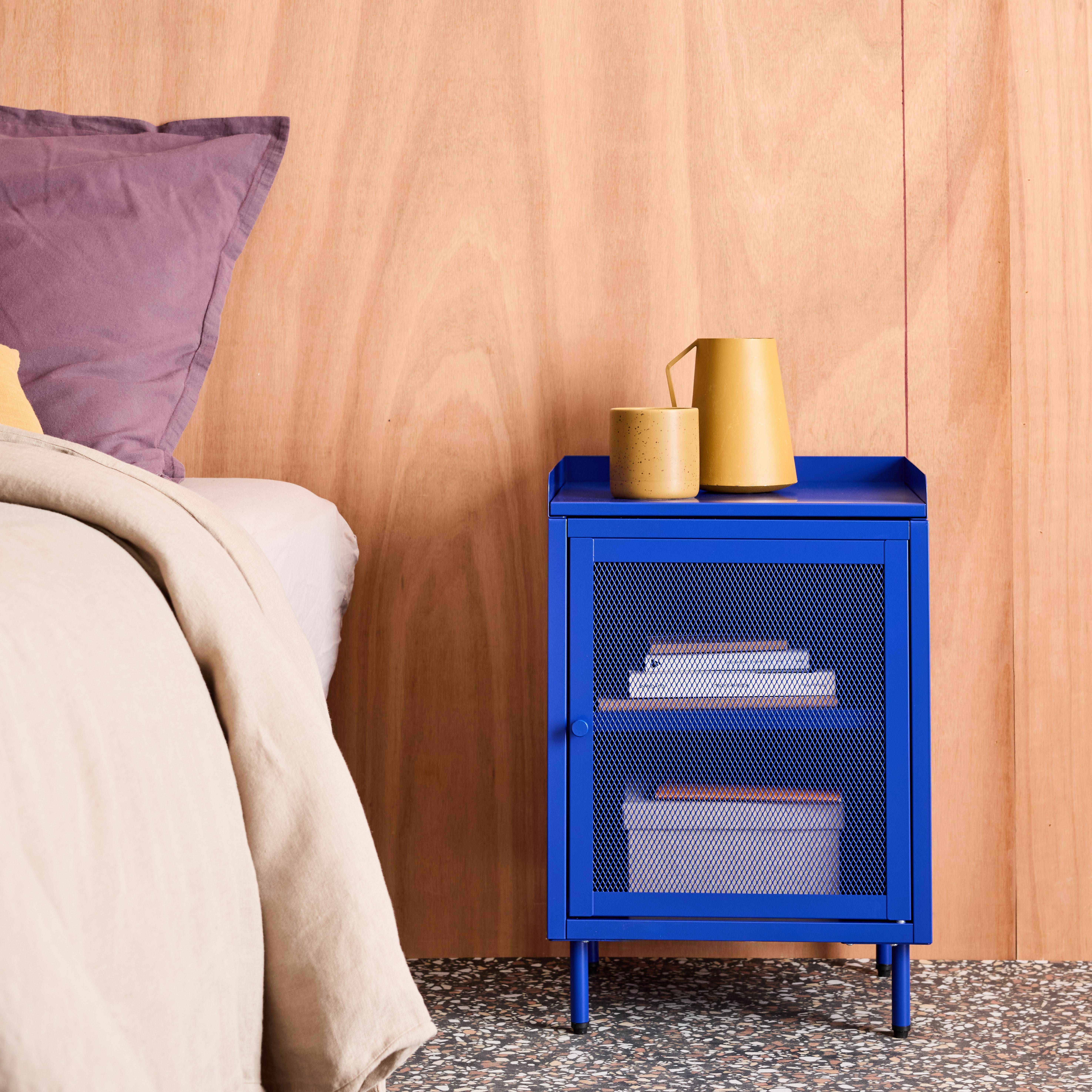 Comodino industriale in metallo 1 anta, Ohio, Blu, 40x35x58 cm Photo1