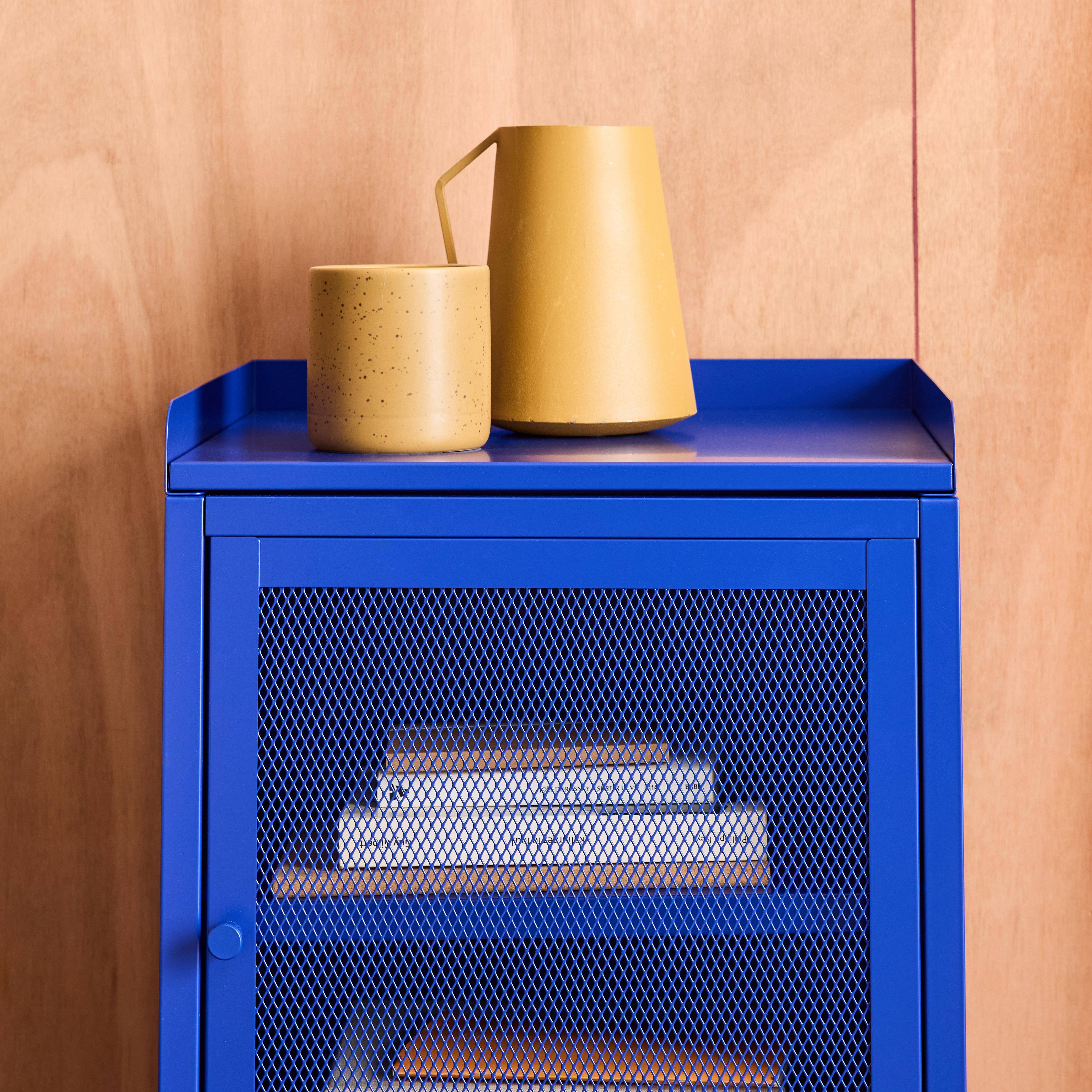 Comodino industriale in metallo 1 anta, Ohio, Blu, 40x35x58 cm Photo3