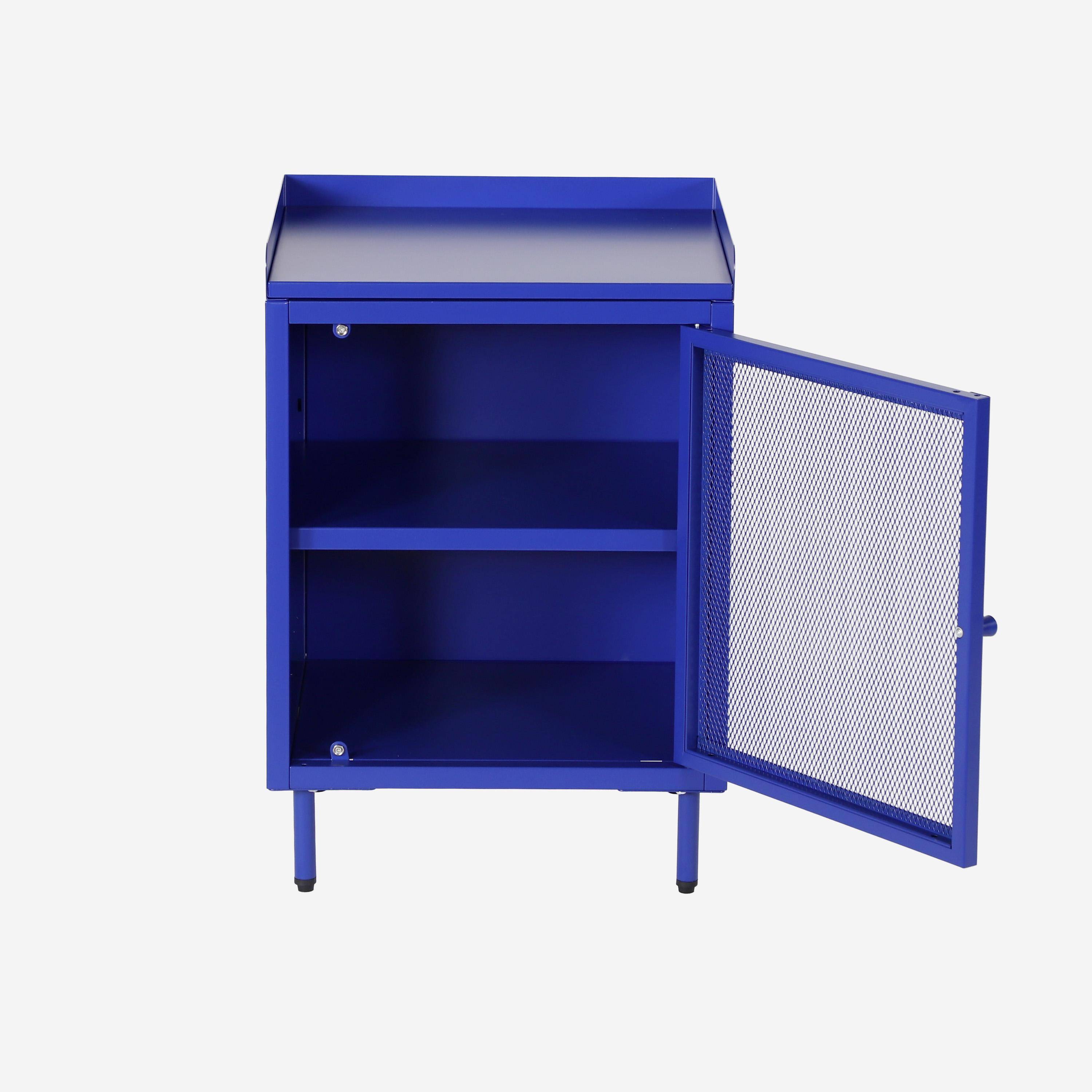 Table de chevet industrielle métal bleu 1 porte grillagée, 40 x 37 x 58,5 cm - Ohio Photo3