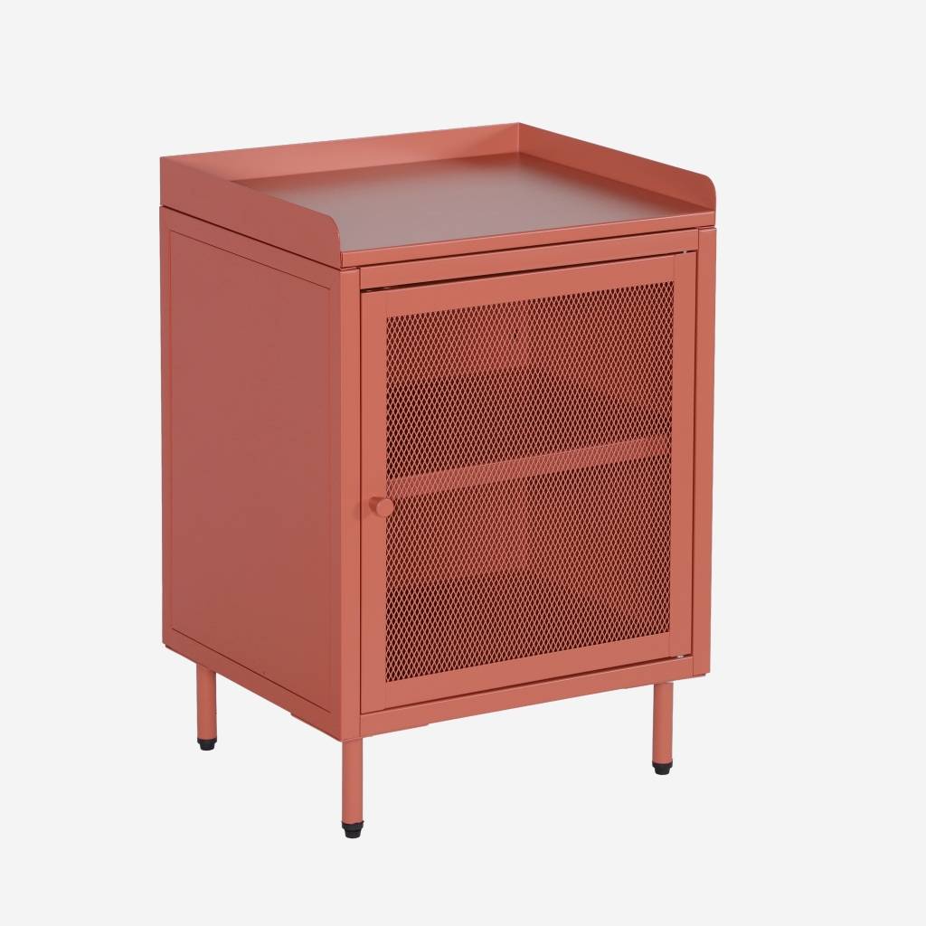 Table de chevet industrielle métal terracotta 1 porte grillagée