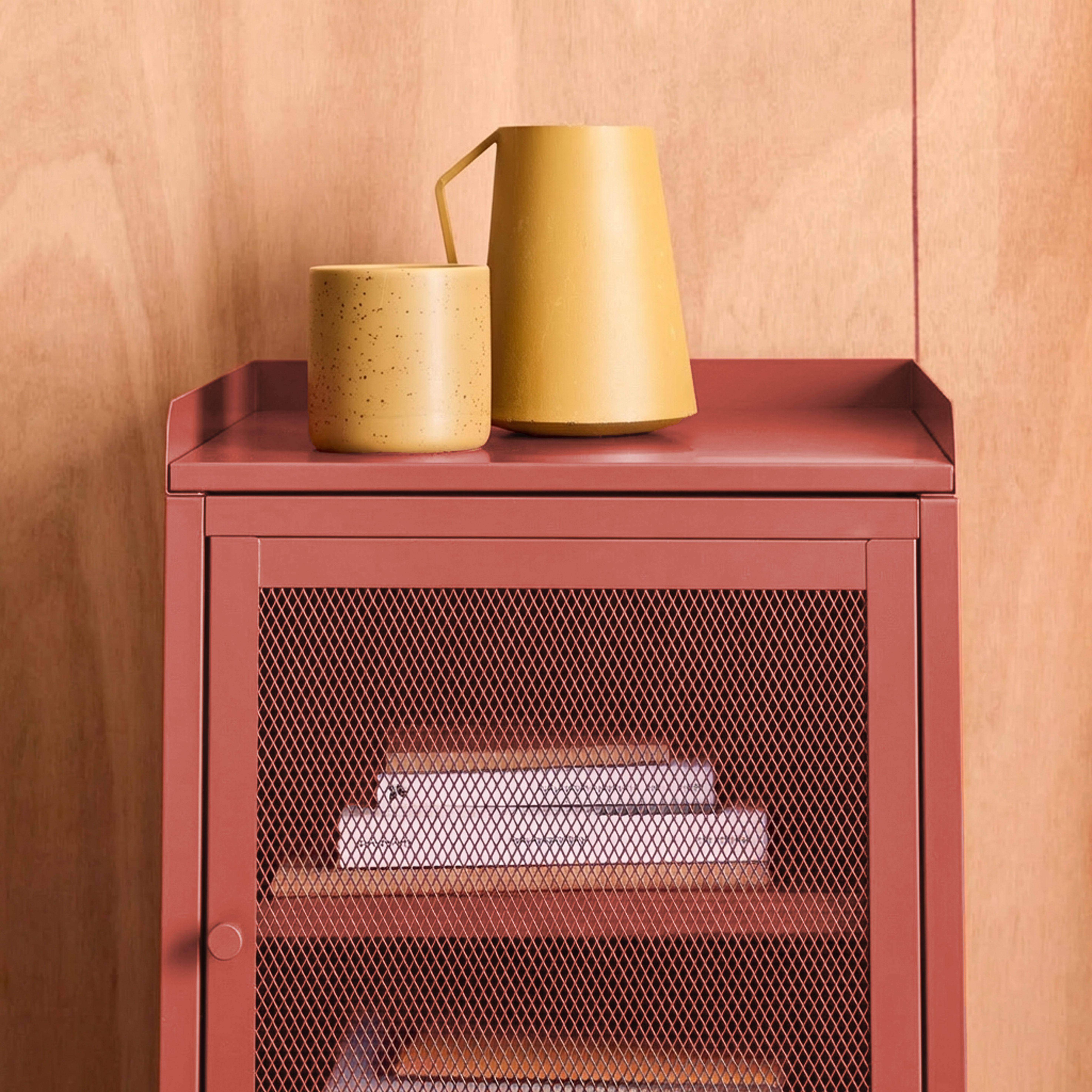 Table de chevet industrielle métal terracotta 1 porte grillagée, 40 x 37 x 58,5 cm - Ohio,sweeek,Photo3