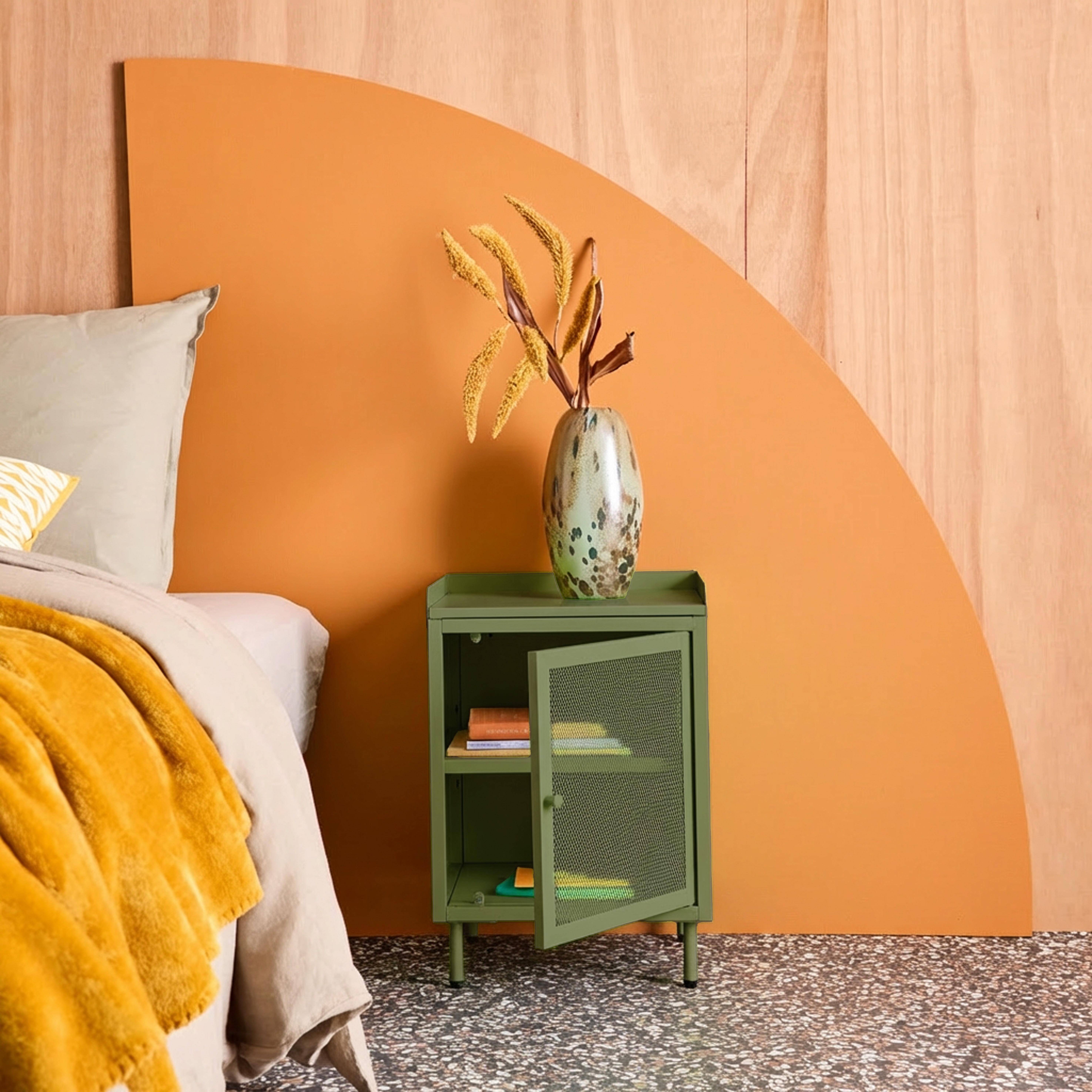 Table de chevet industrielle métal vert 1 porte grillagée, 40 x 37 x 58,5 cm - Ohio Photo2