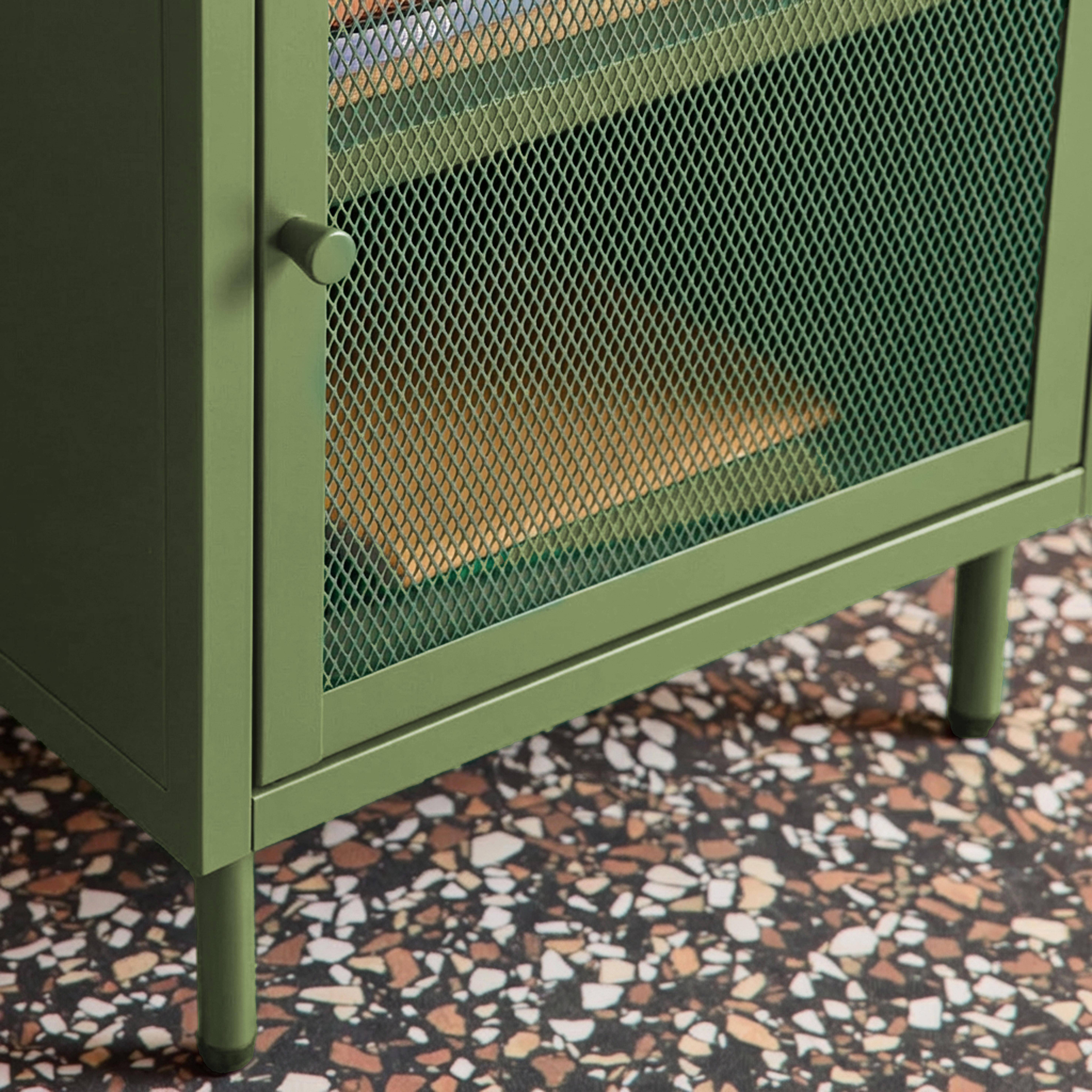 Table de chevet industrielle métal vert 1 porte grillagée, 40 x 37 x 58,5 cm - Ohio Photo4