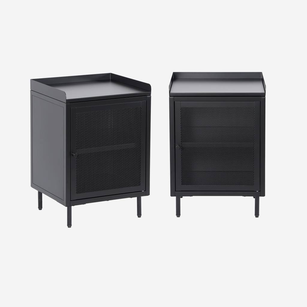 Table de chevet industrielle métal noir 1 porte grillagée (lot de 2)