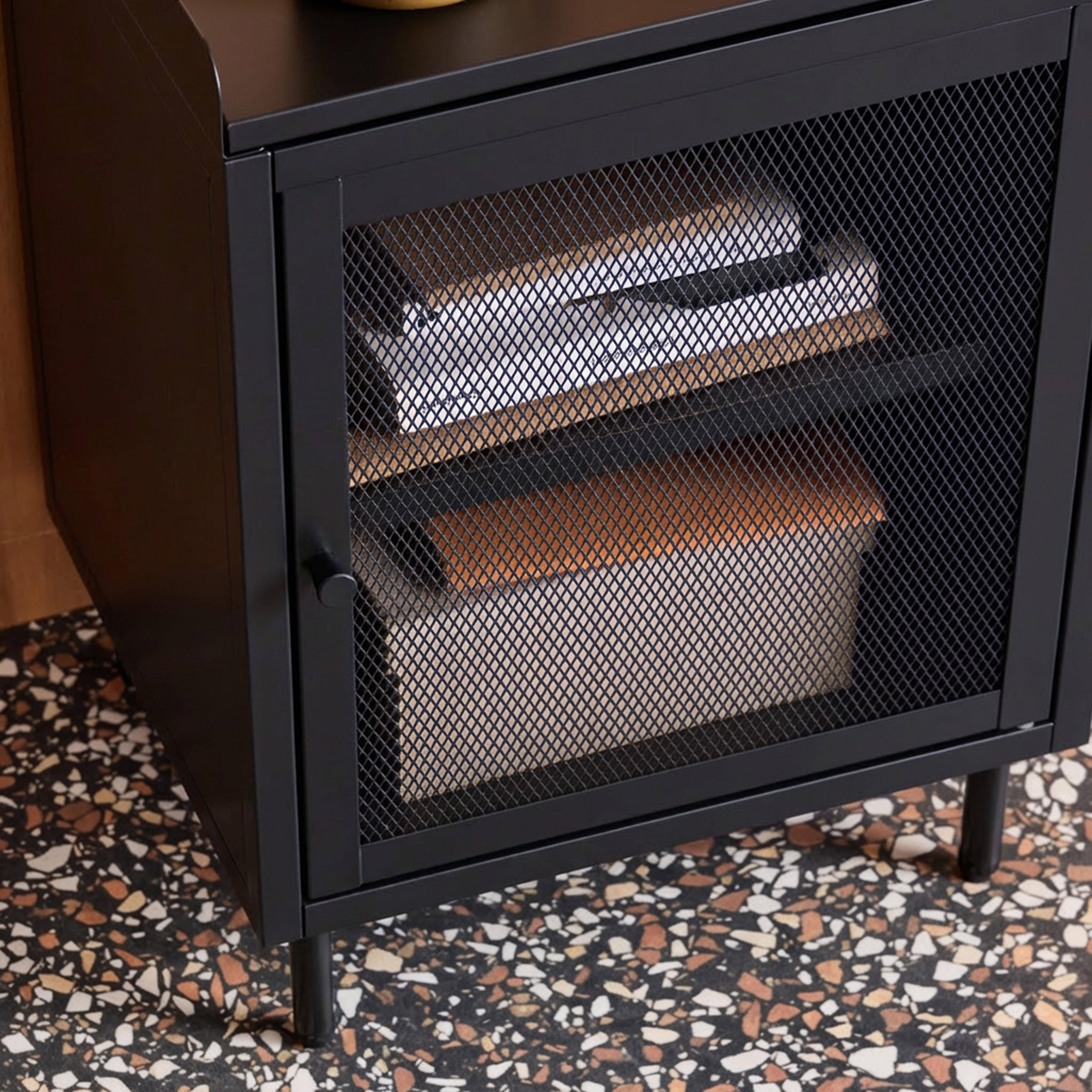 Lot de 2 tables de chevet industrielles métal noir 1 porte grillagée, 40 x 37 x 58,5 cm - Ohio,sweeek,Photo5