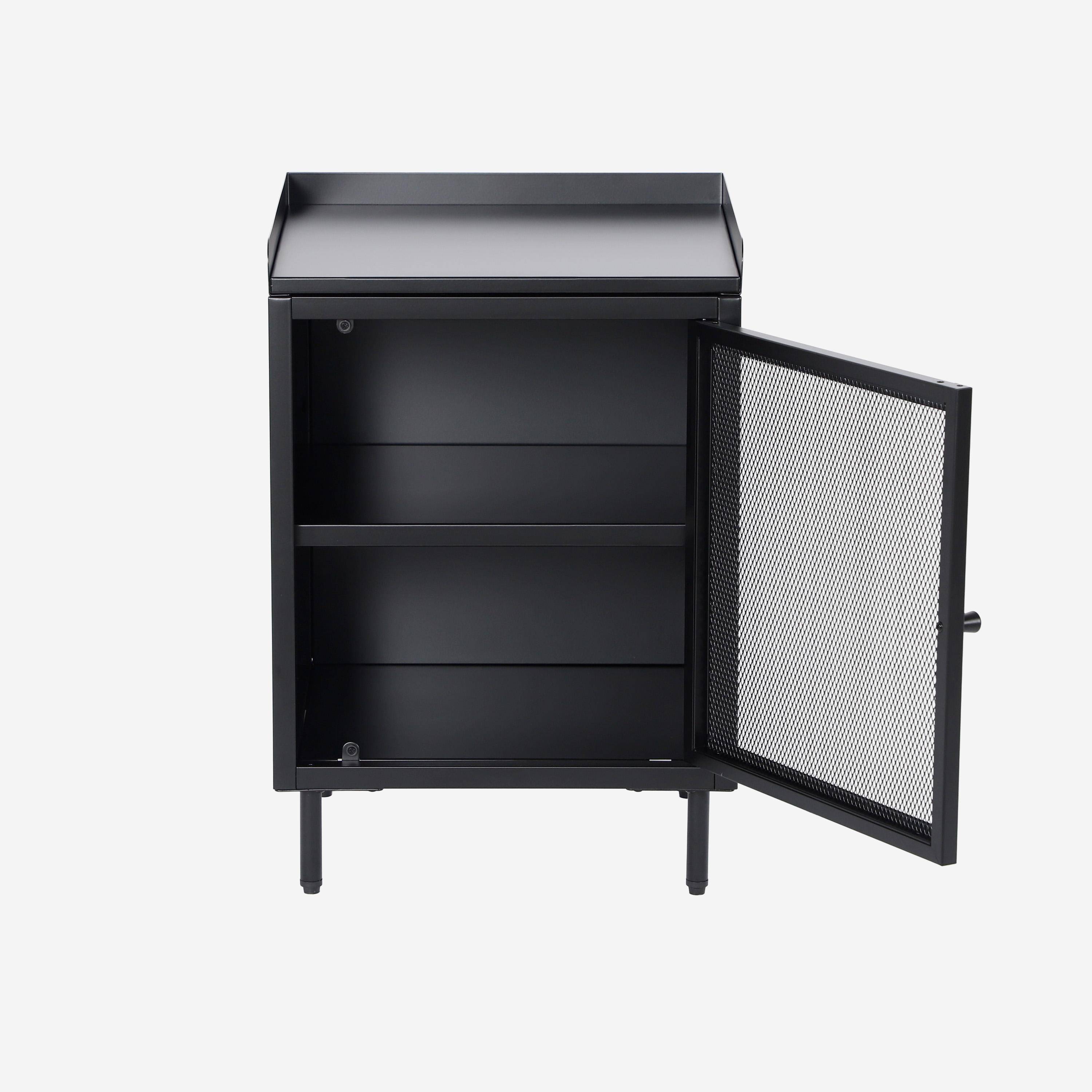 Lot de 2 tables de chevet industrielles métal noir 1 porte grillagée, 40 x 37 x 58,5 cm - Ohio Photo4