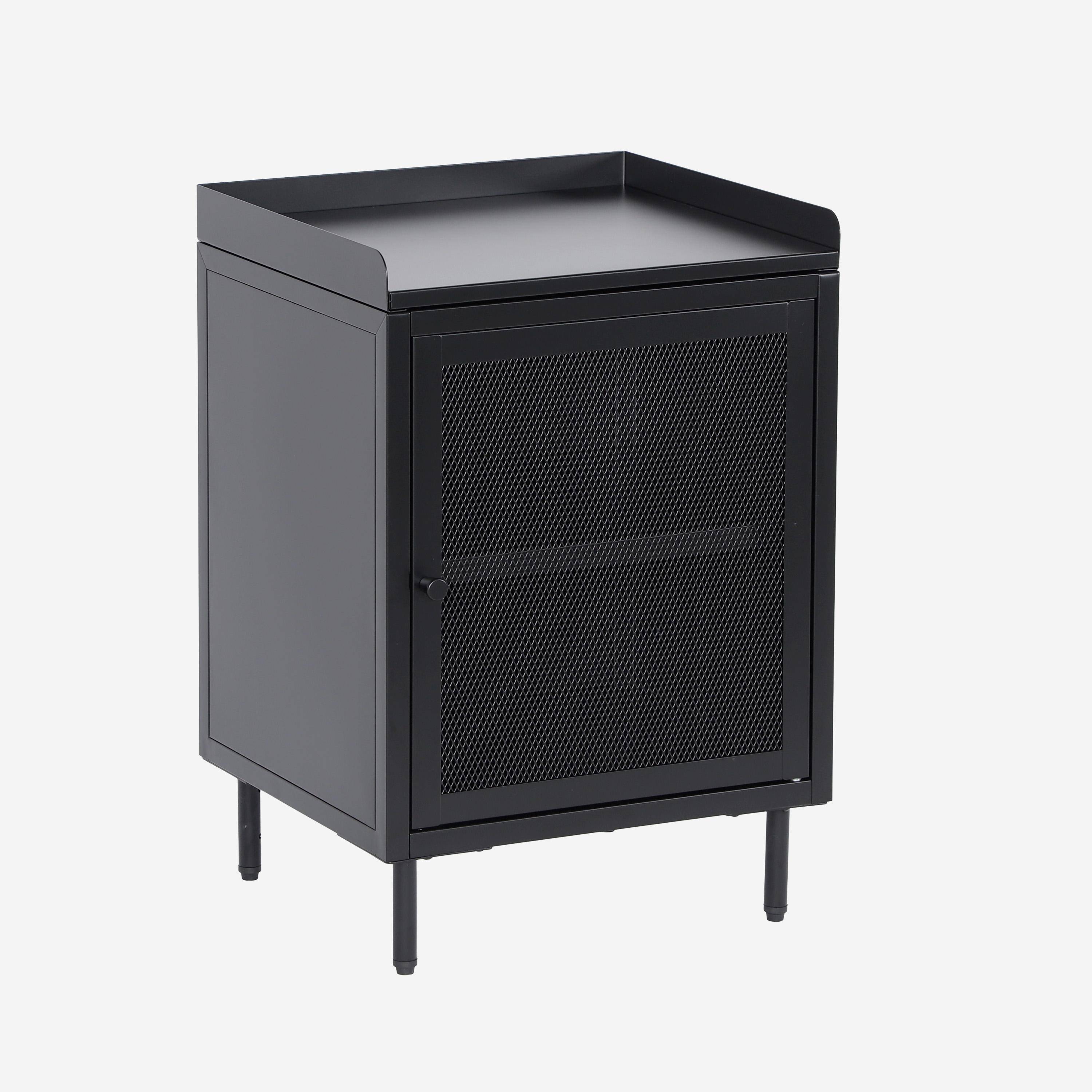Lot de 2 tables de chevet industrielles métal noir 1 porte grillagée, 40 x 37 x 58,5 cm - Ohio,sweeek,Photo2