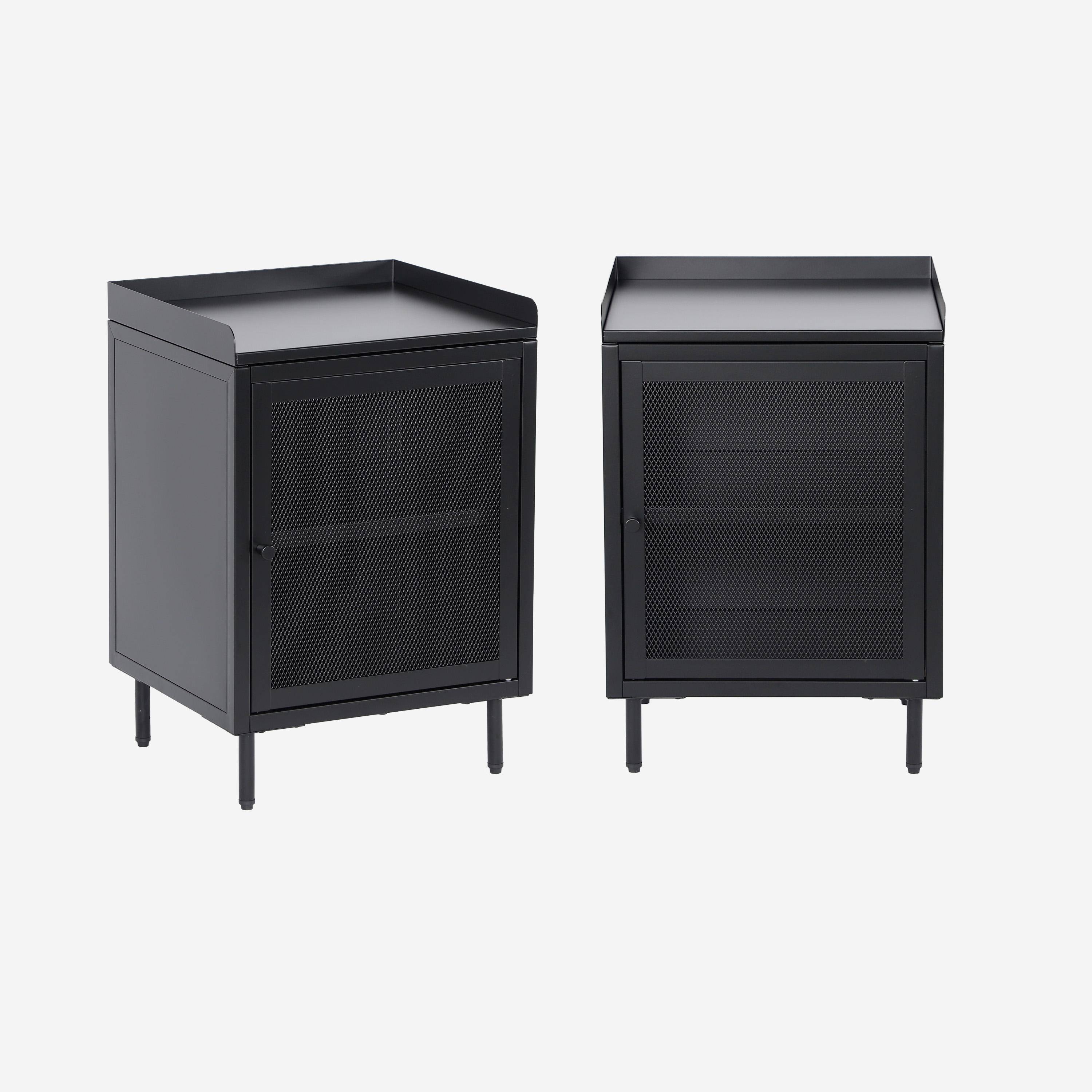 Lot de 2 tables de chevet industrielles métal noir 1 porte grillagée, 40 x 37 x 58,5 cm - Ohio Photo1