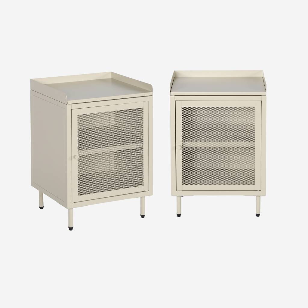 Table de chevet industrielle métal crème 1 porte grillagée (lot de 2)