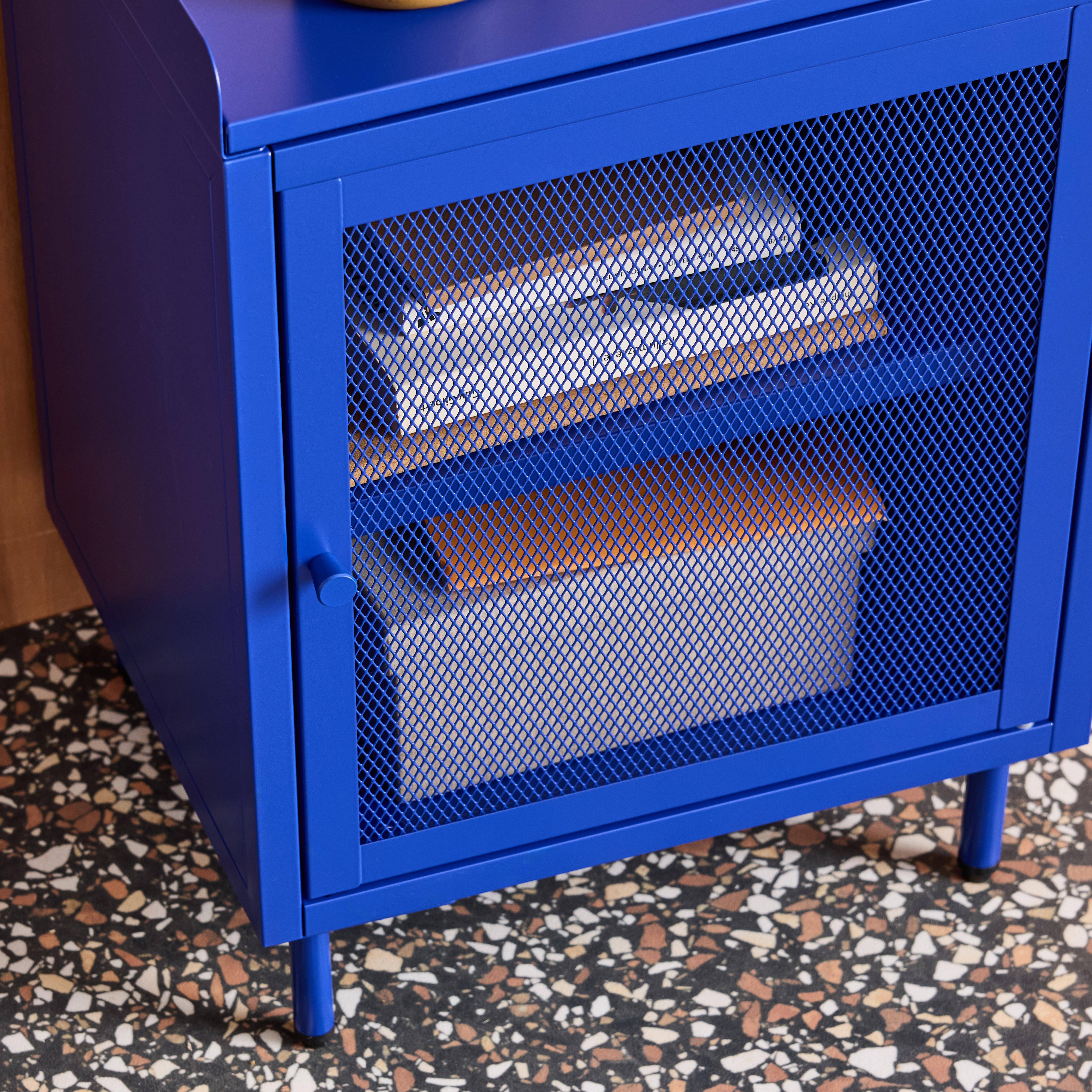 Lot de 2 tables de chevet industrielles métal bleu 1 porte grillagée, 40 x 37 x 58,5 cm - Ohio,sweeek,Photo4