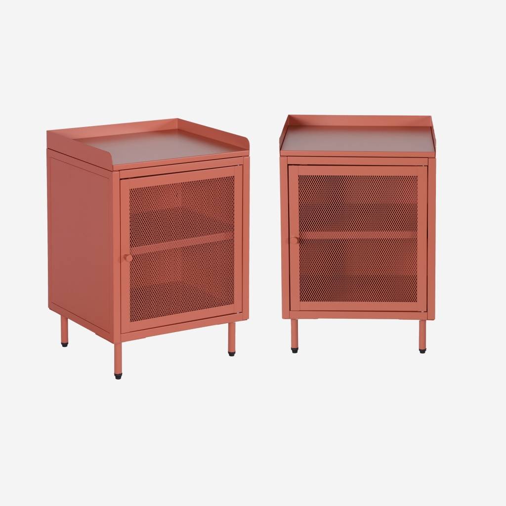 Table de chevet industrielle métal terracotta 1 porte grillagée (lot de 2)