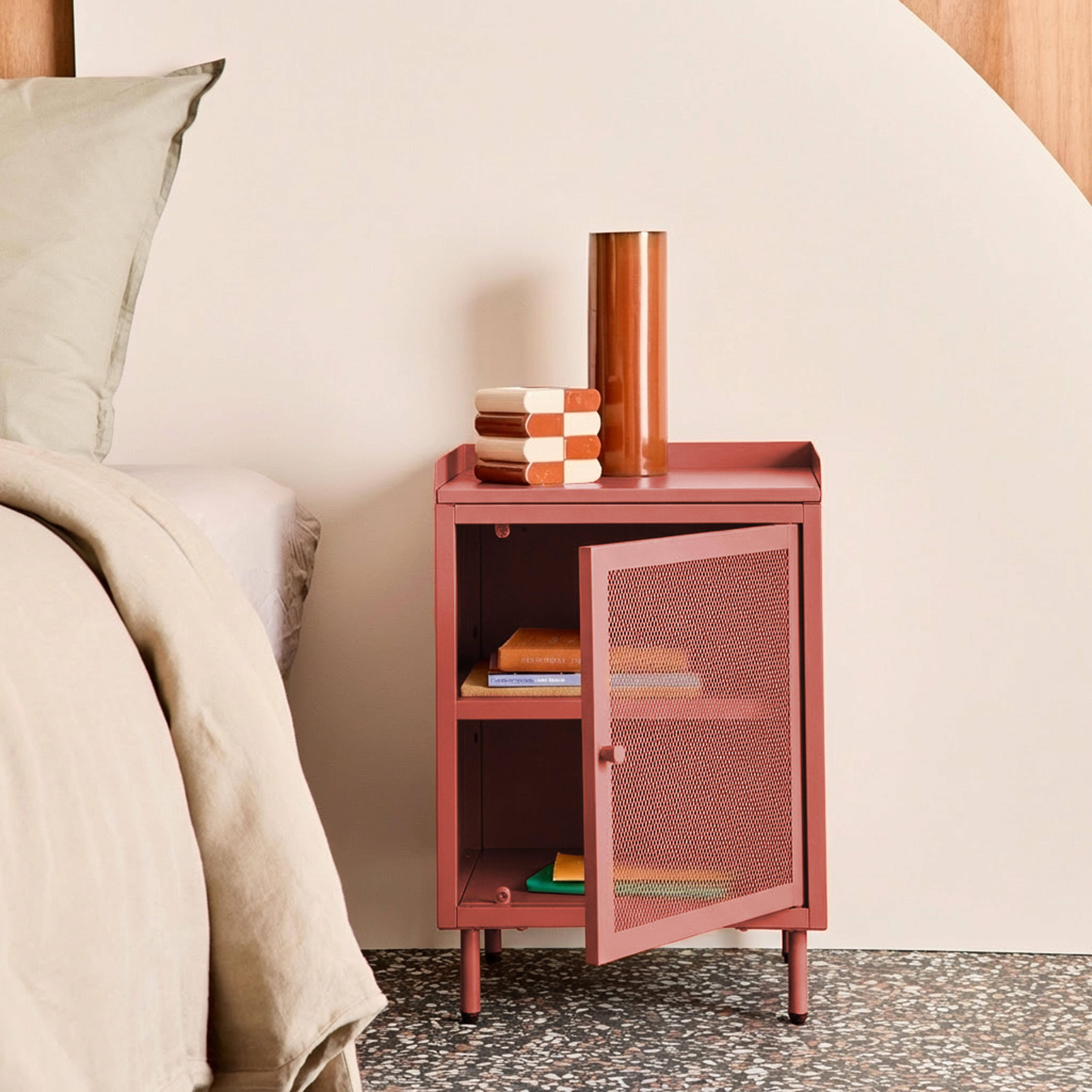 Lot de 2 tables de chevet industrielles métal terracotta 1 porte grillagée, 40 x 37 x 58,5 cm - Ohio,sweeek,Photo4