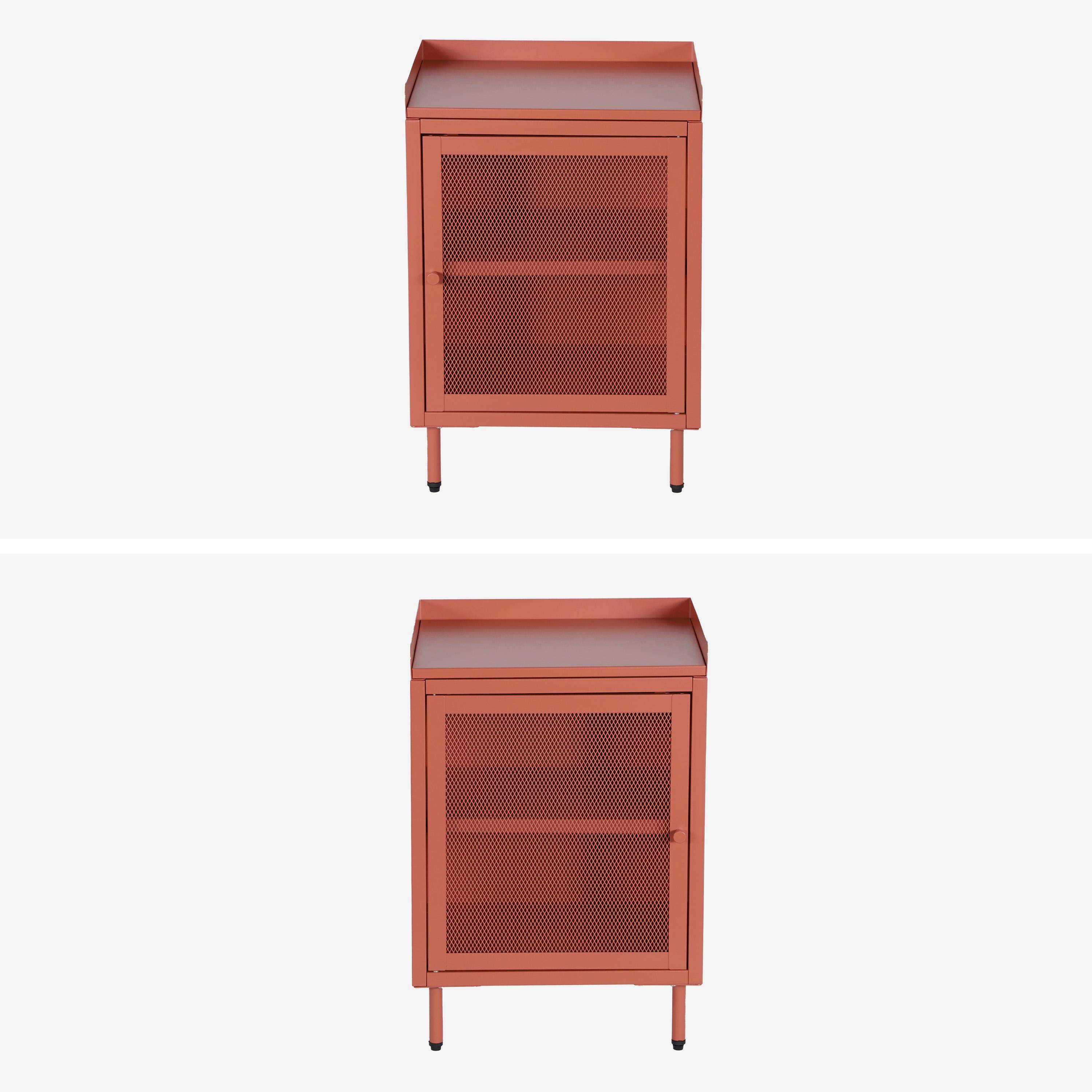 Lot de 2 tables de chevet industrielles métal terracotta 1 porte grillagée, 40 x 37 x 58,5 cm - Ohio Photo3