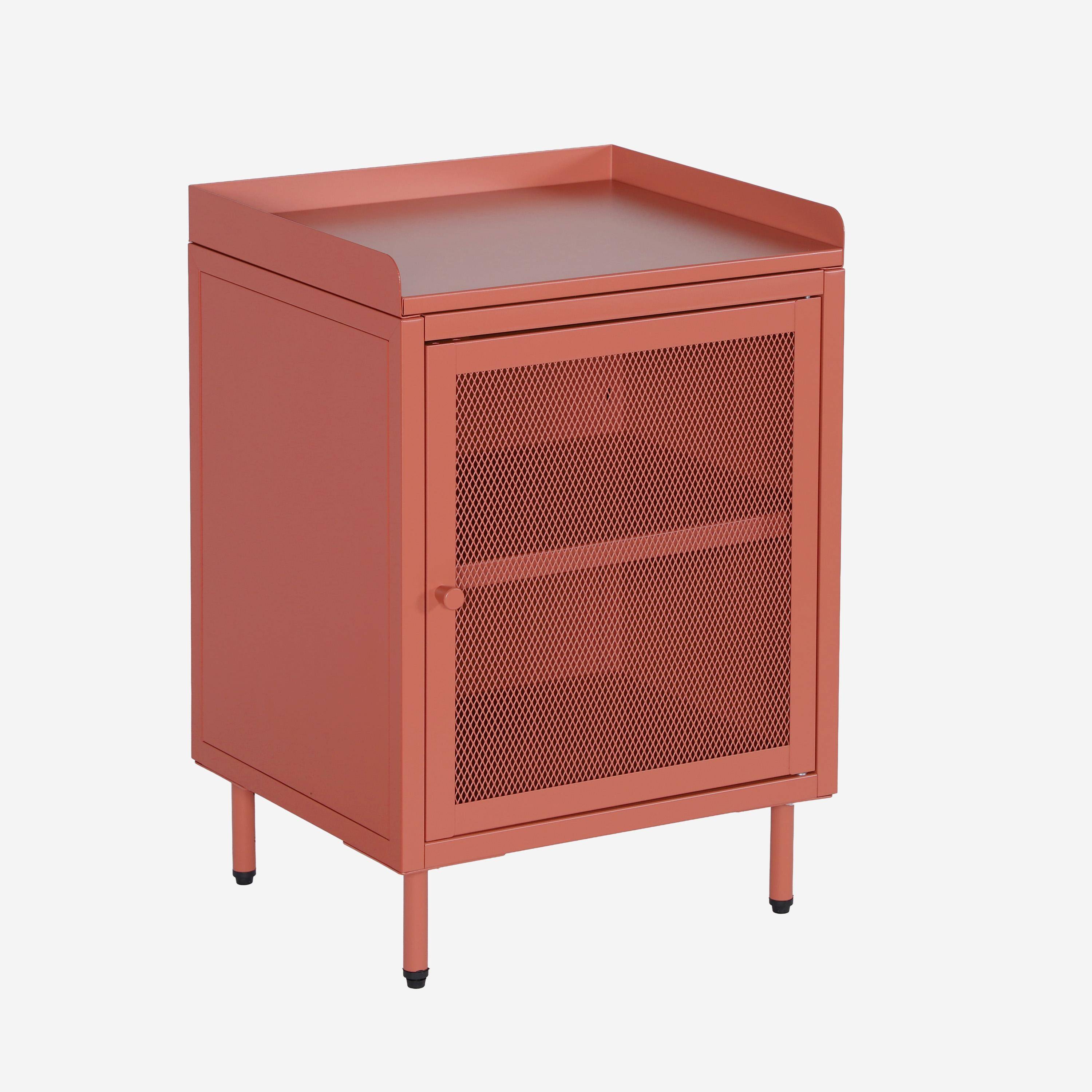 Lot de 2 tables de chevet industrielles métal terracotta 1 porte grillagée, 40 x 37 x 58,5 cm - Ohio Photo2