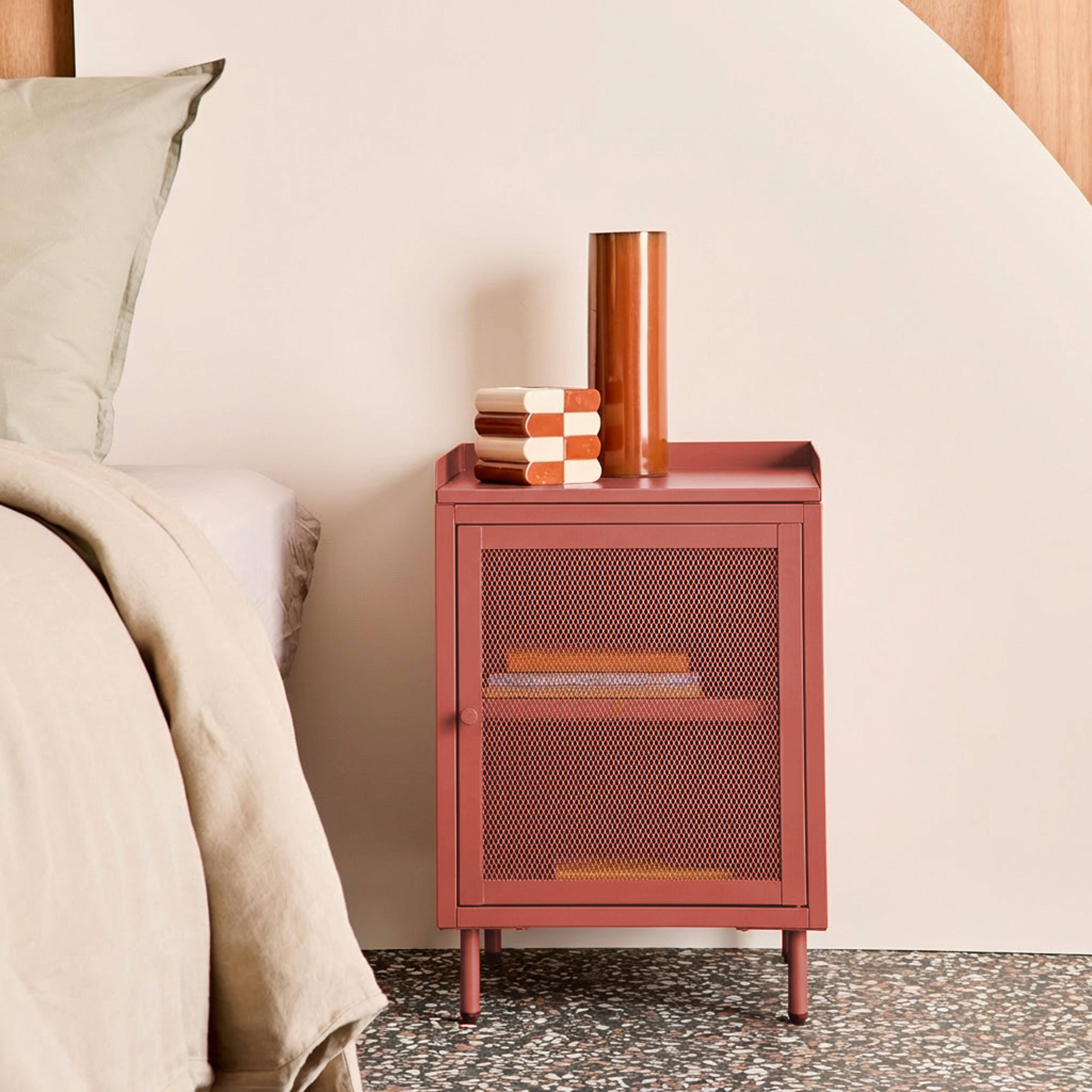 Lot de 2 tables de chevet industrielles métal terracotta 1 porte grillagée, 40 x 37 x 58,5 cm - Ohio,sweeek,Photo3