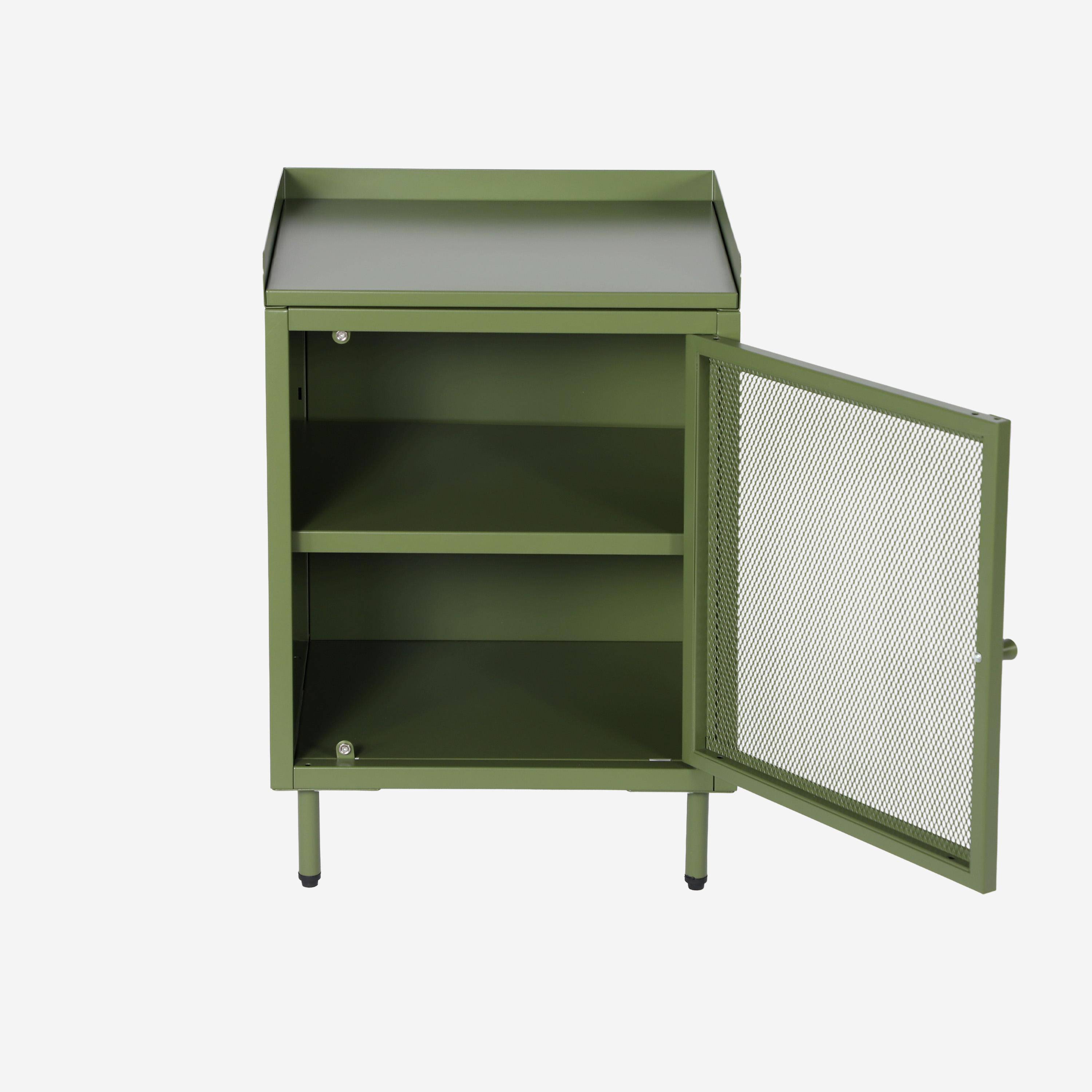 Lot de 2 tables de chevet industrielles métal vert 1 porte grillagée, 40 x 37 x 58,5 cm - Ohio,sweeek,Photo4