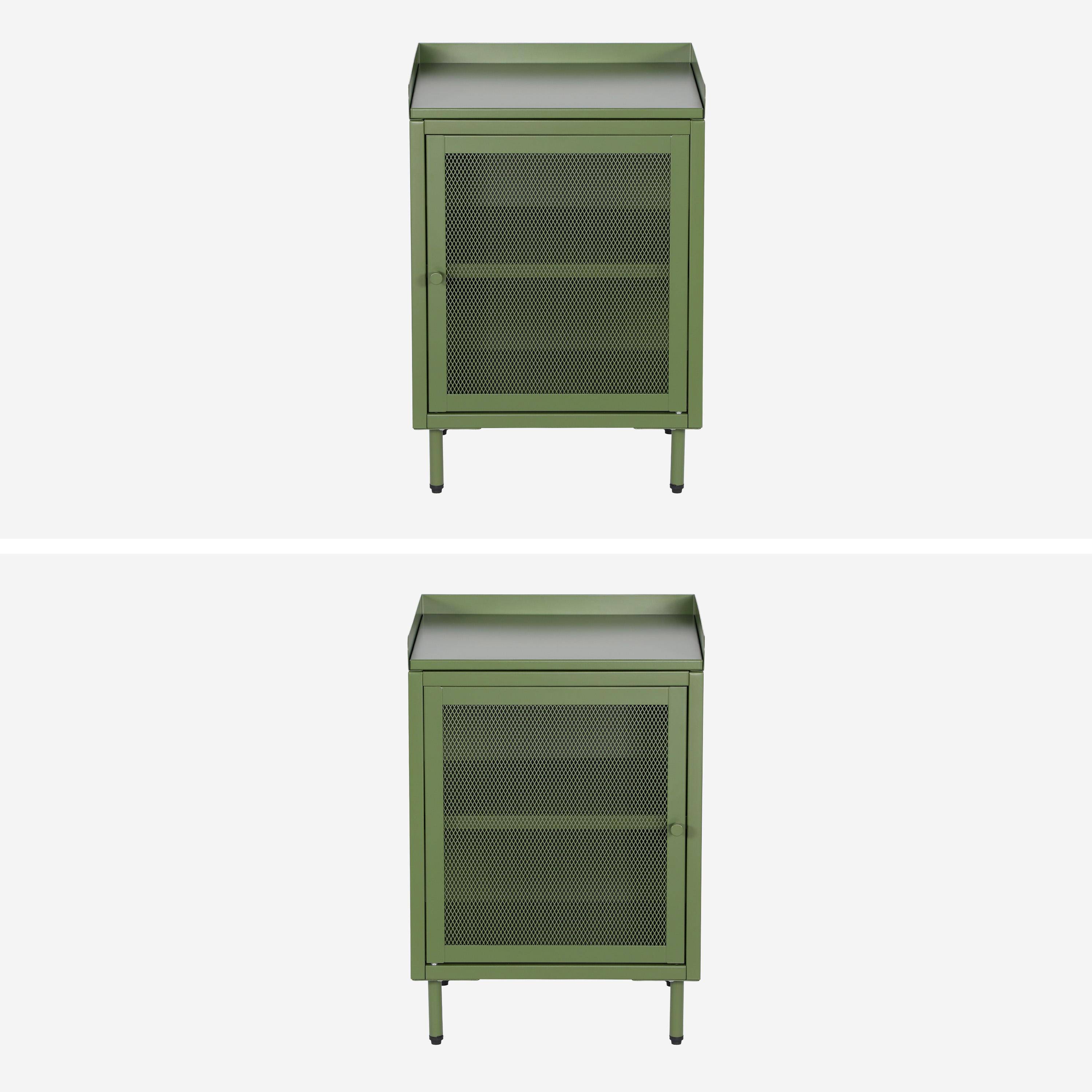 Lot de 2 tables de chevet industrielles métal vert 1 porte grillagée, 40 x 37 x 58,5 cm - Ohio Photo3