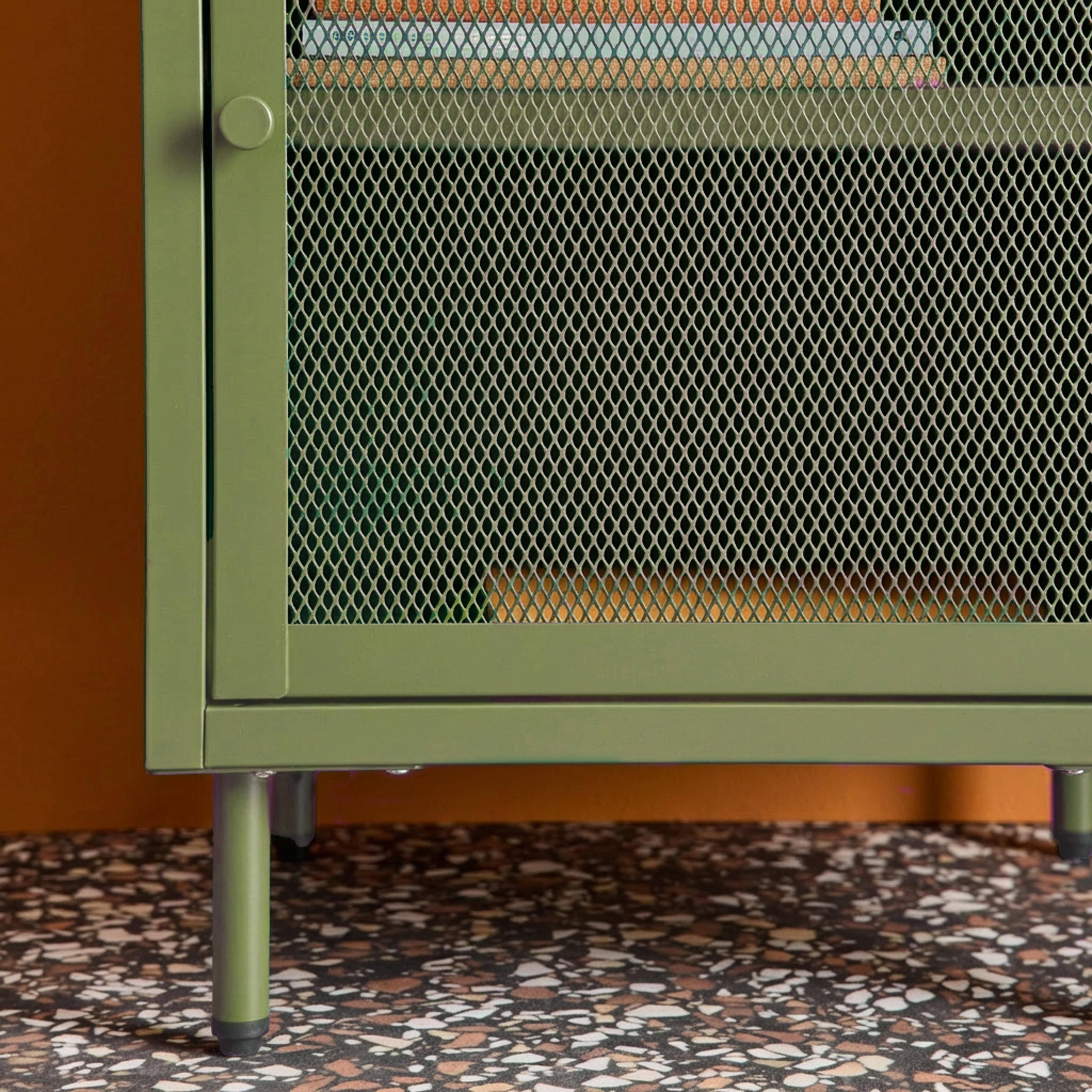 Lot de 2 tables de chevet industrielles métal vert 1 porte grillagée, 40 x 37 x 58,5 cm - Ohio,sweeek,Photo5