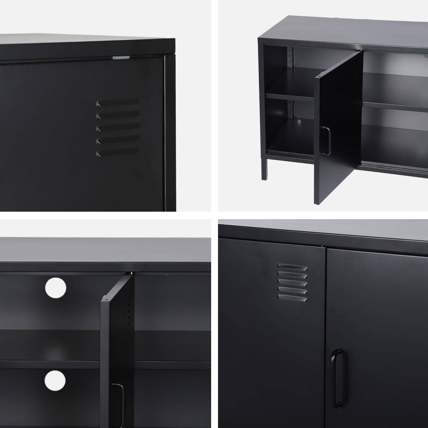Móvel de TV industrial de metal com 3 portas, 120cm, Alabama, Preto, 120x40x60 cm Photo5