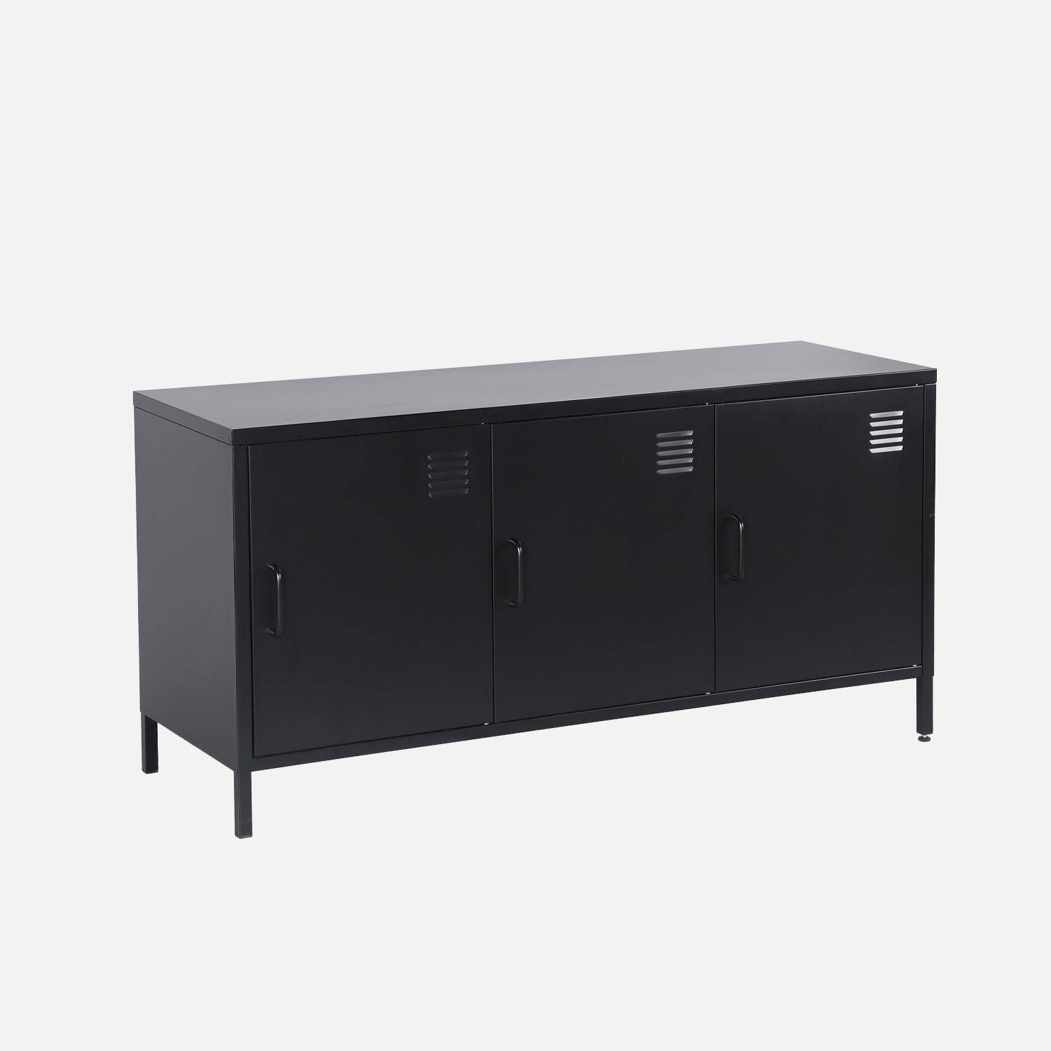 Móvel de TV industrial de metal com 3 portas, 120cm, Alabama, Preto, 120x40x60 cm Photo1