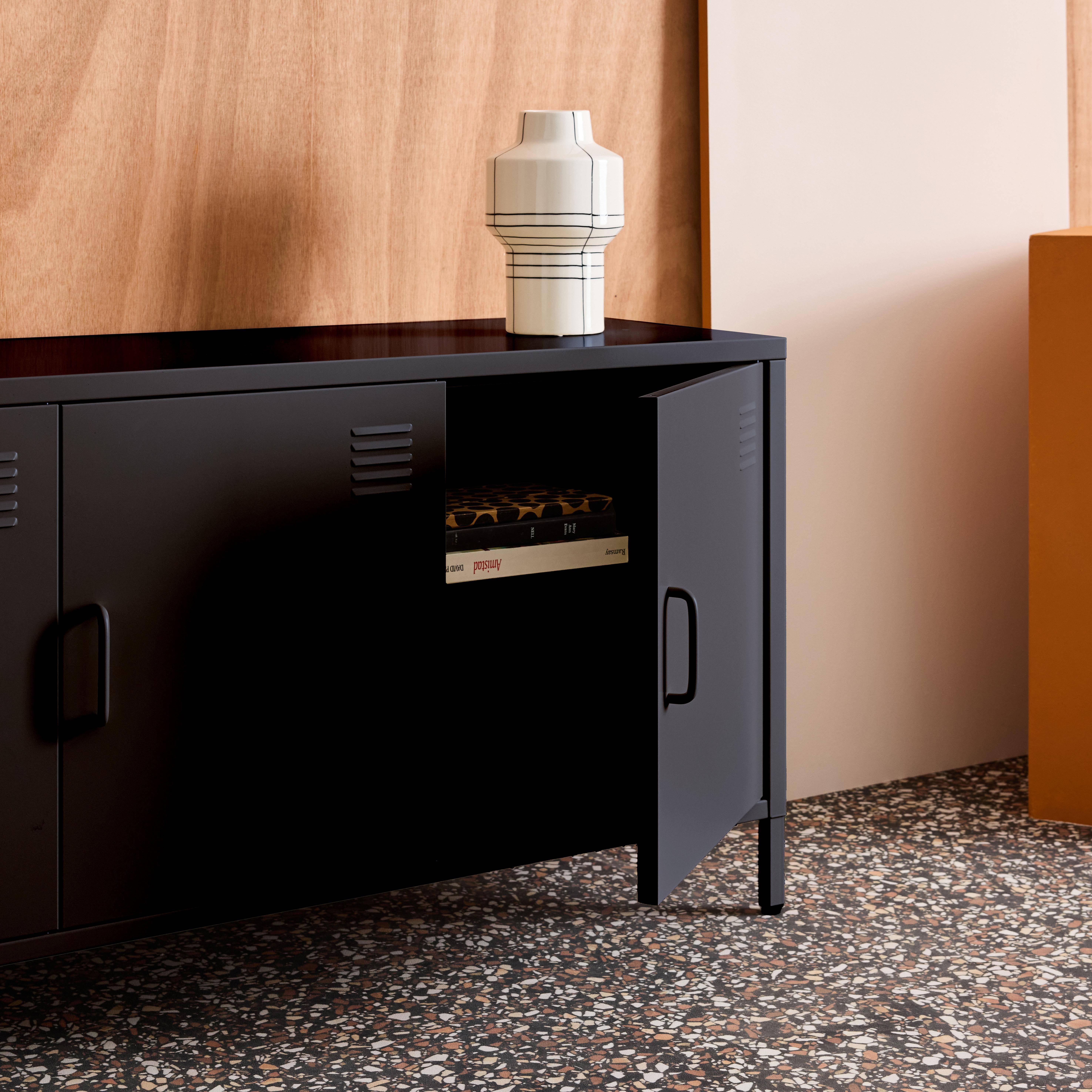 Mueble de TV industrial de metal con 3 puertas, 120cm, Alabama, Negro, 120x40x60 cm Photo7