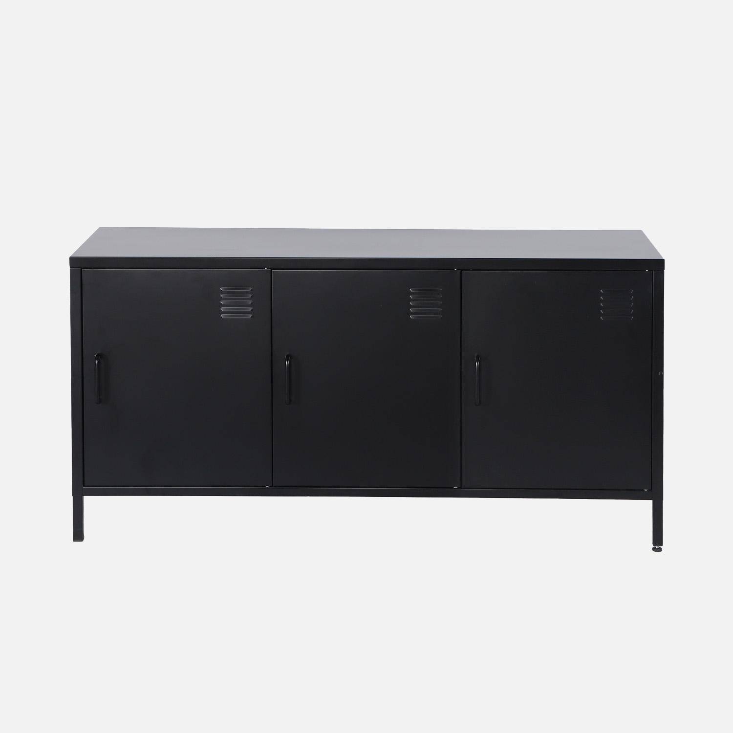 Móvel de TV industrial de metal com 3 portas, 120cm, Alabama, Preto, 120x40x60 cm Photo2