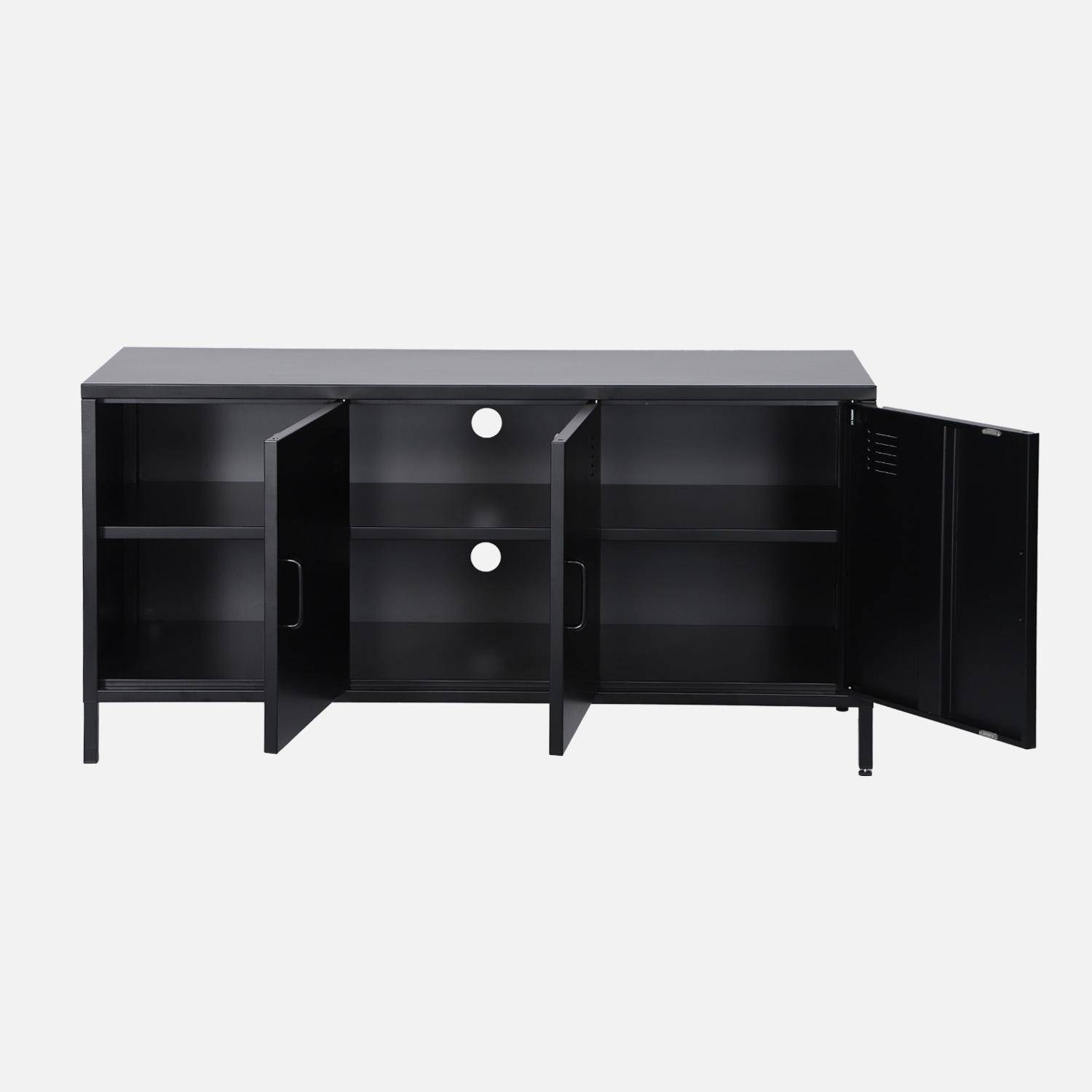 Móvel de TV industrial de metal com 3 portas, 120cm, Alabama, Preto, 120x40x60 cm Photo3