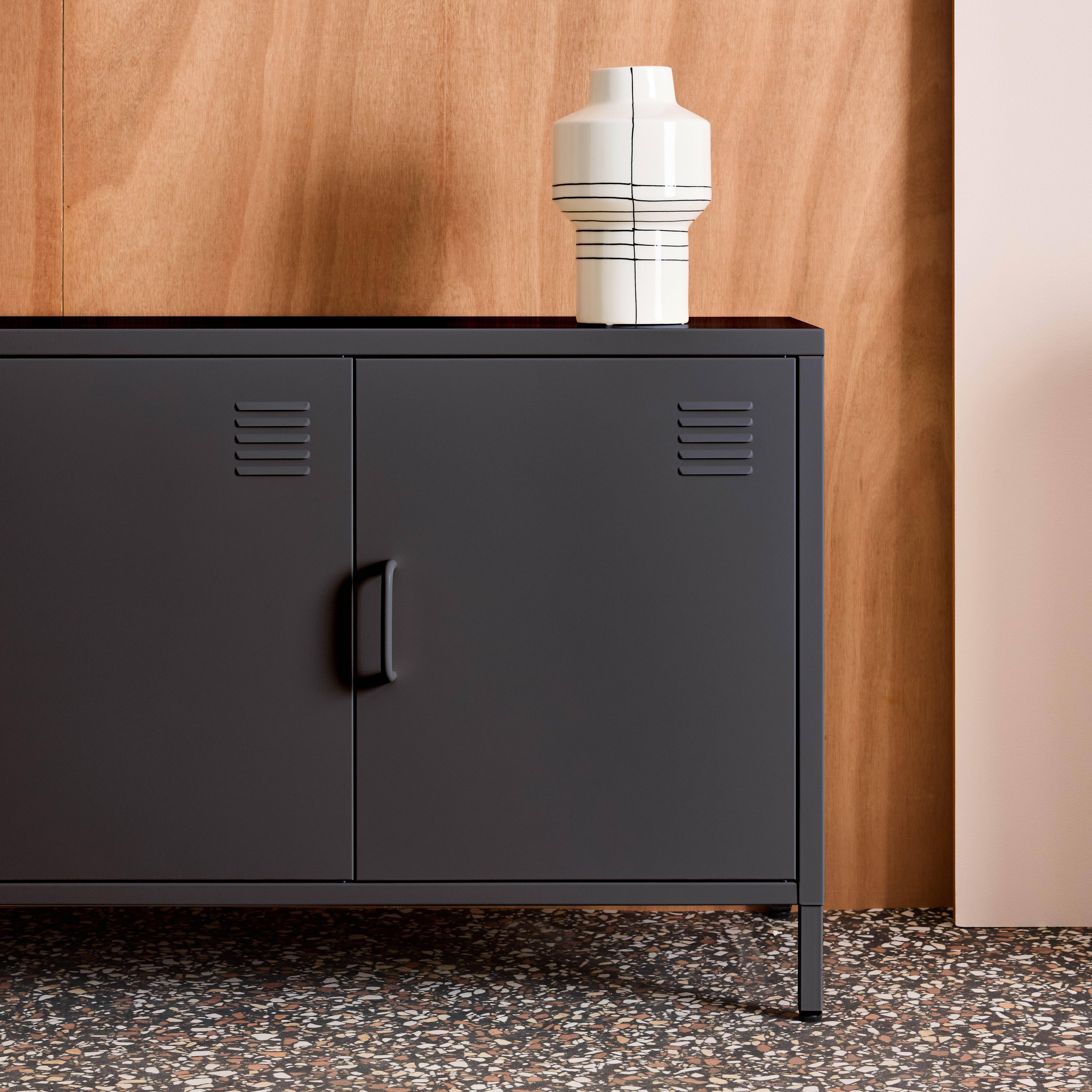 Mueble de TV industrial de metal con 3 puertas, 120cm, Alabama, Negro, 120x40x60 cm,sweeek,Photo6