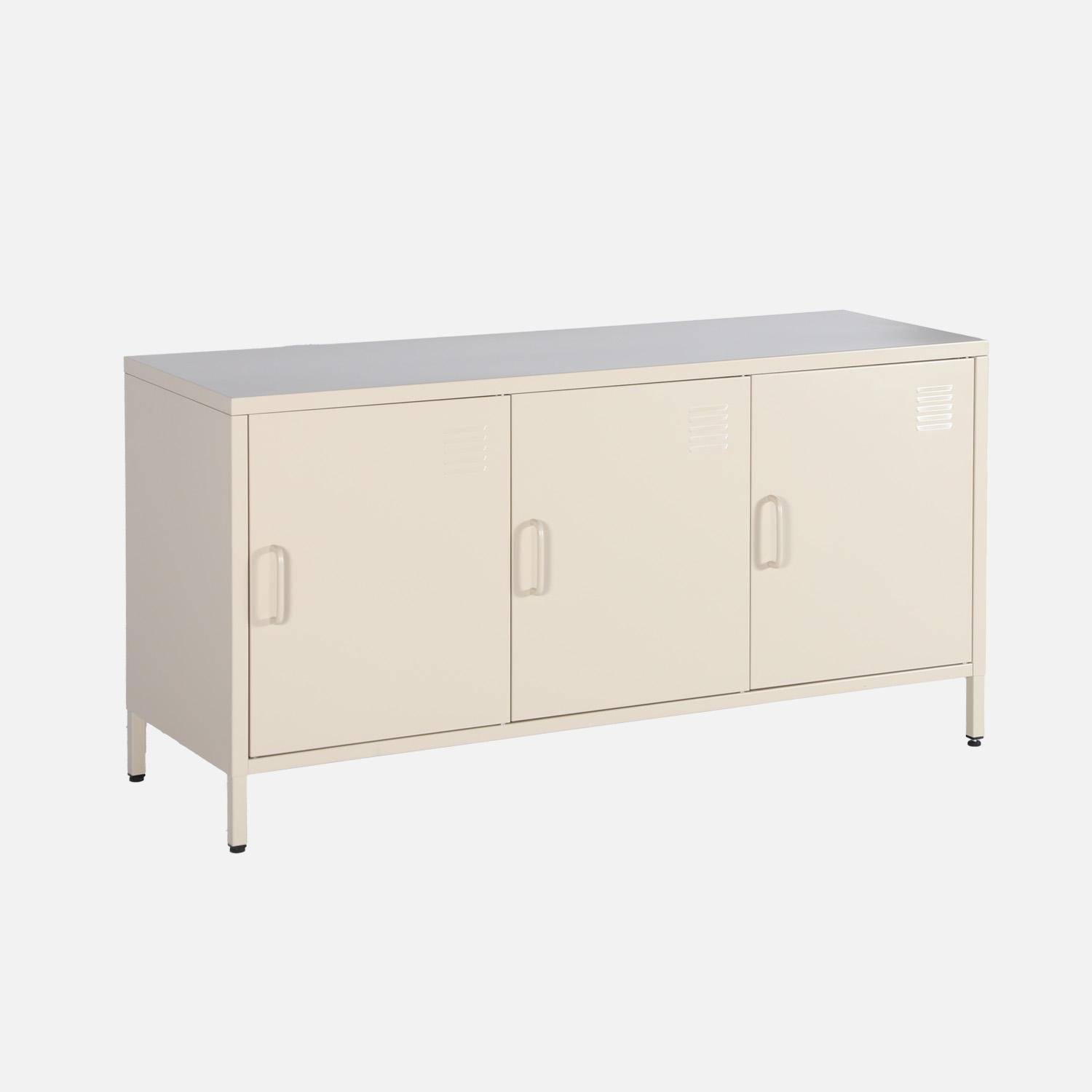 Industrial Metal TV Stand with 3 Doors 120cm, Alabama, Cream, 120x40x60 cm,sweeek,Photo9
