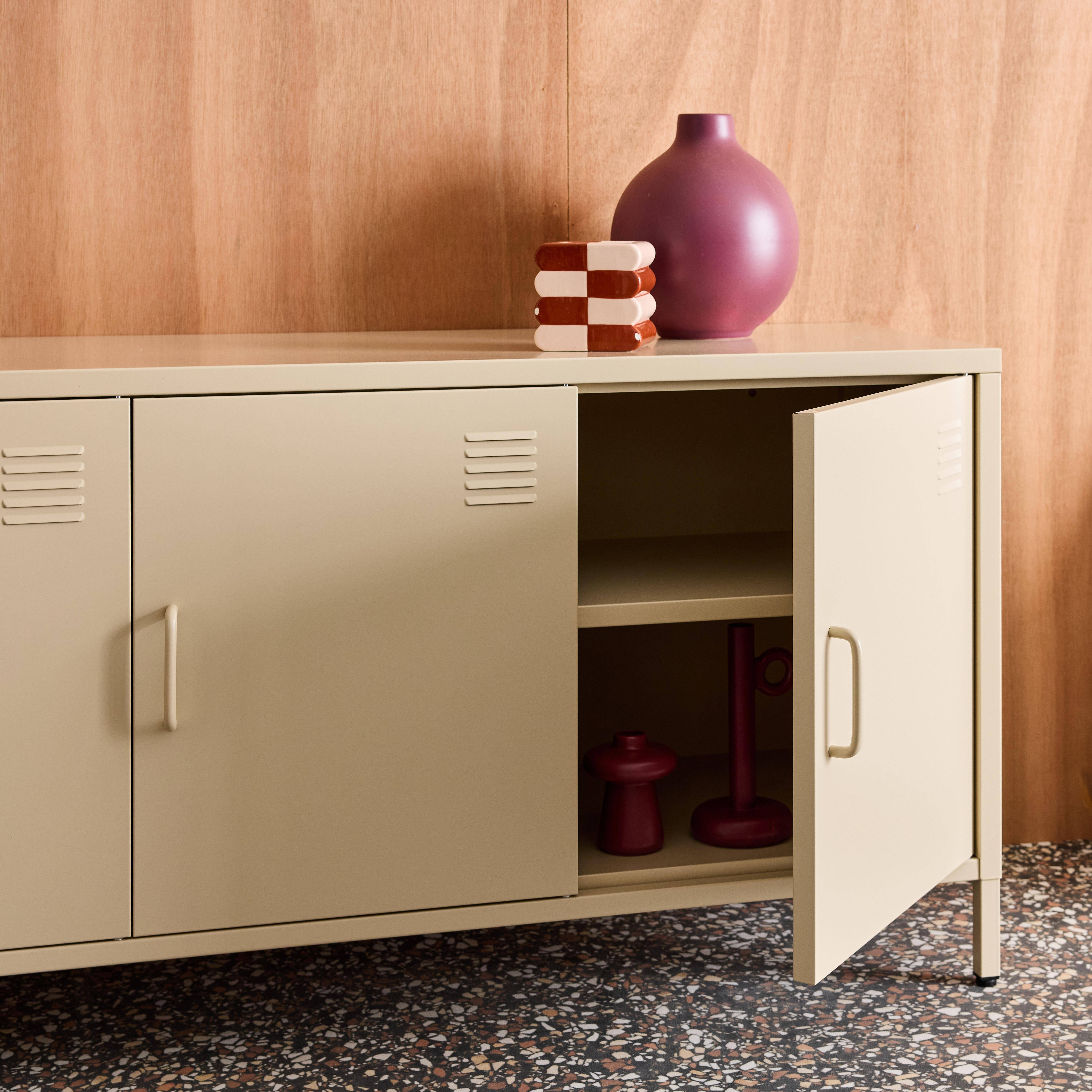 Industrial Metal TV Stand with 3 Doors 120cm, Alabama, Cream, 120x40x60 cm,sweeek,Photo7