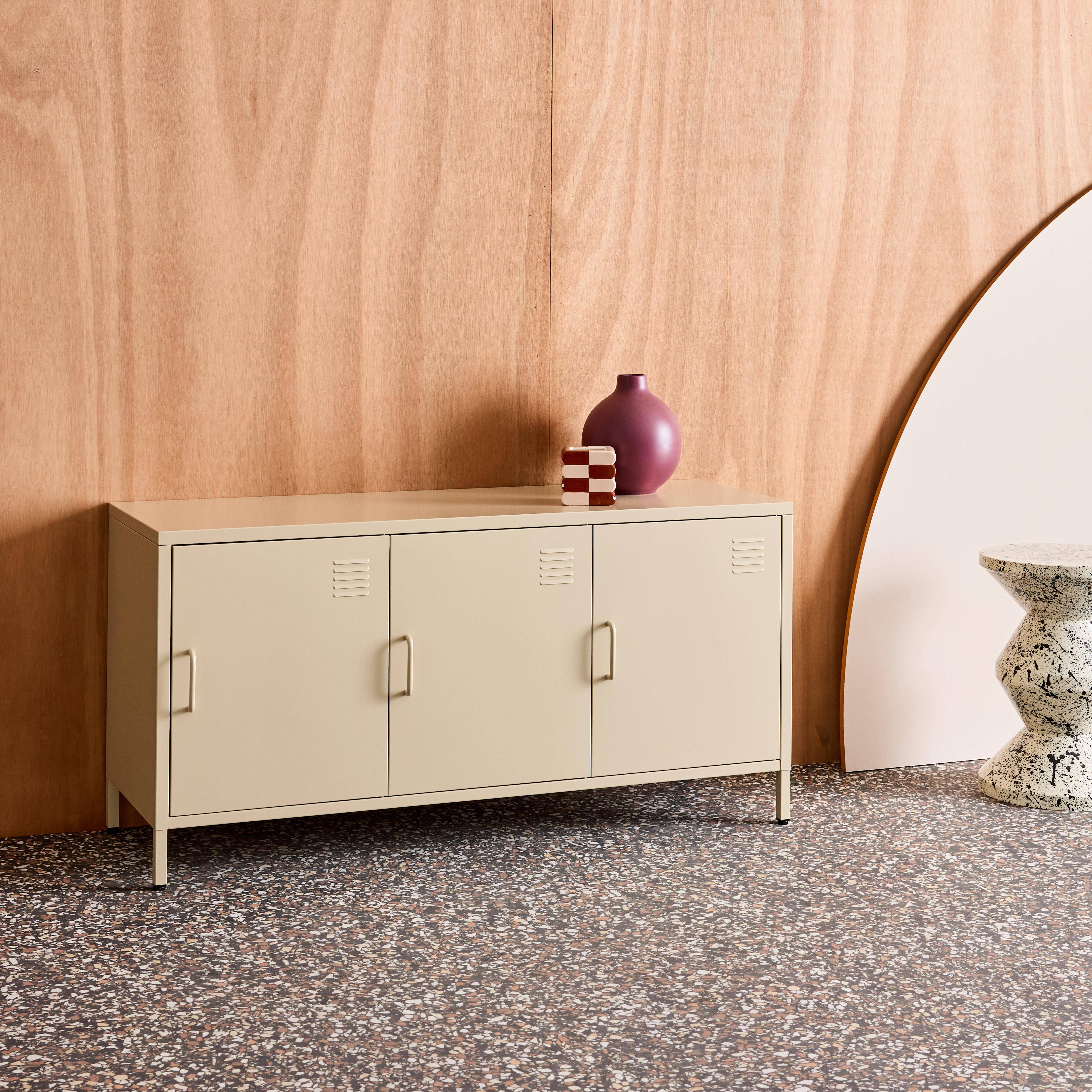 Industrial Metal TV Stand with 3 Doors 120cm, Alabama, Cream, 120x40x60 cm Photo5