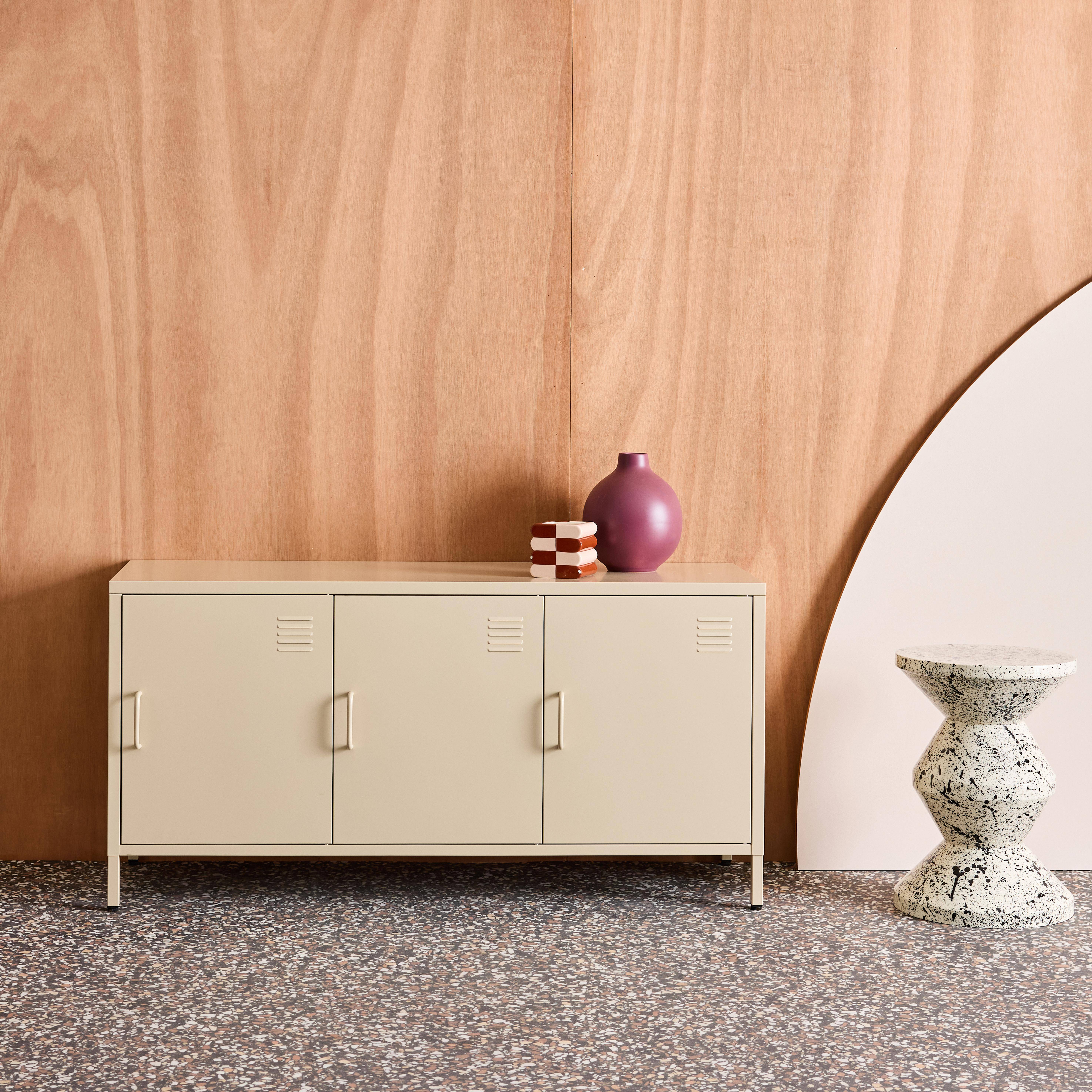 Industrial Metal TV Stand with 3 Doors 120cm, Alabama, Cream, 120x40x60 cm Photo1