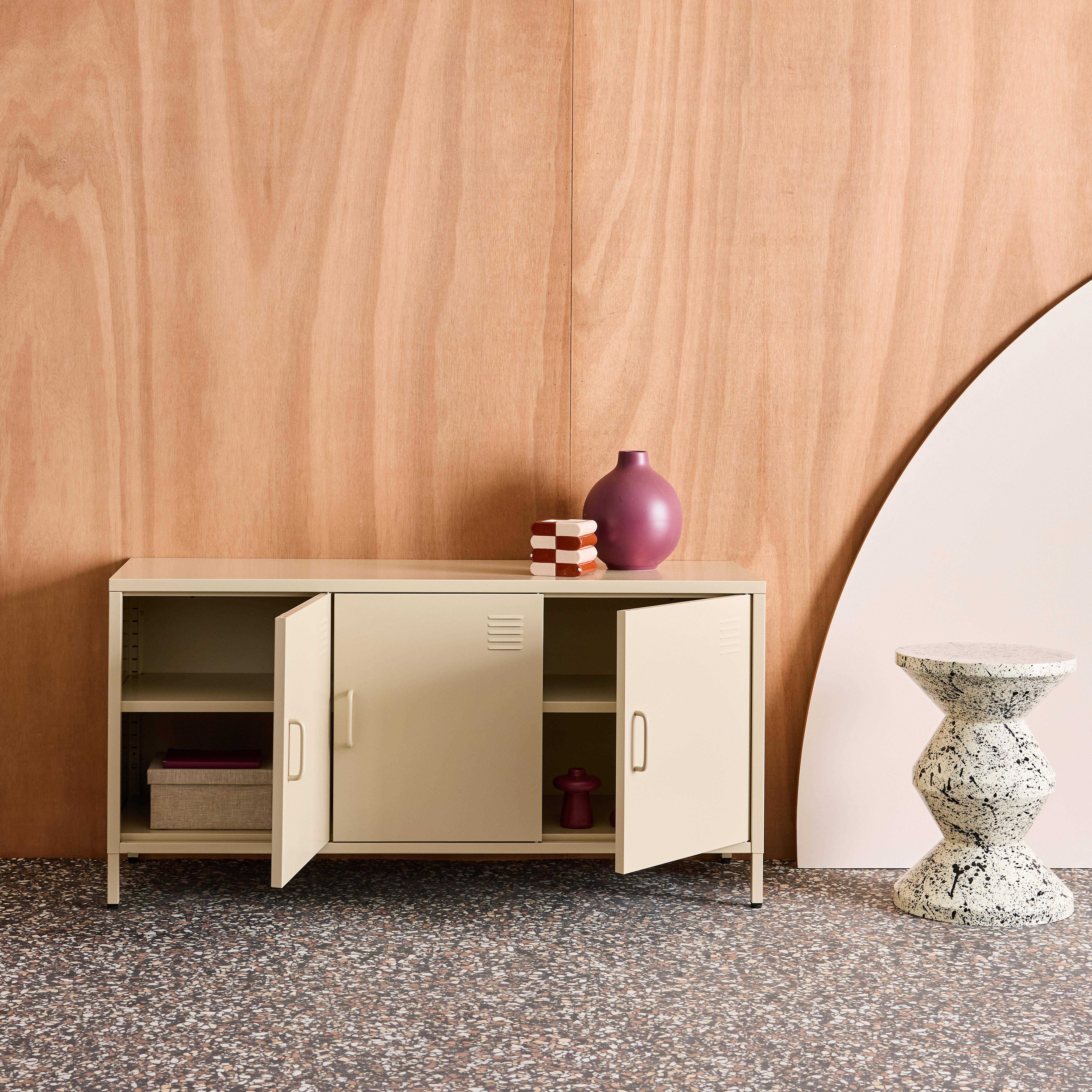 Industrial Metal TV Stand with 3 Doors 120cm, Alabama, Cream, 120x40x60 cm Photo3