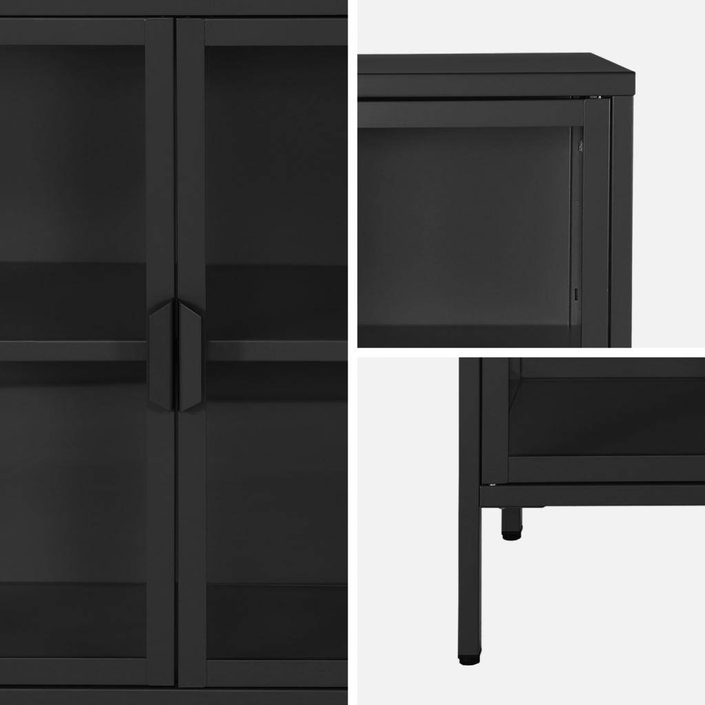 Industrial metal and tempered glass sideboard with 3 doors 100cm 100x35x80 cm - Arkansas,sweeek,Photo4