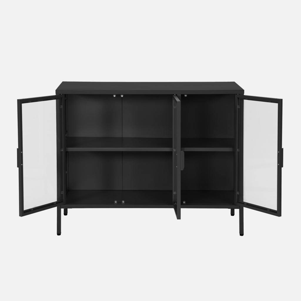 Industrial metal and tempered glass sideboard with 3 doors 100cm 100x35x80 cm - Arkansas Photo3