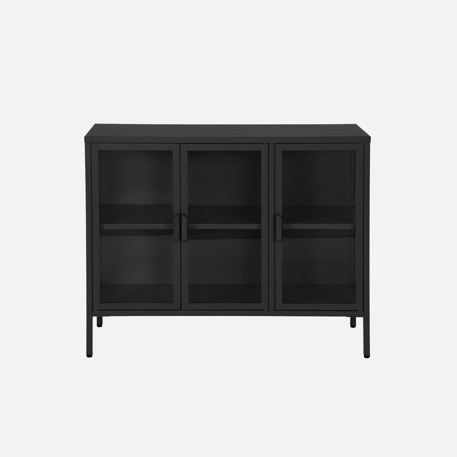 Buffet industriel métal et verre trempé 3 portes 100cm noir - Arkansas,sweeek,Photo2