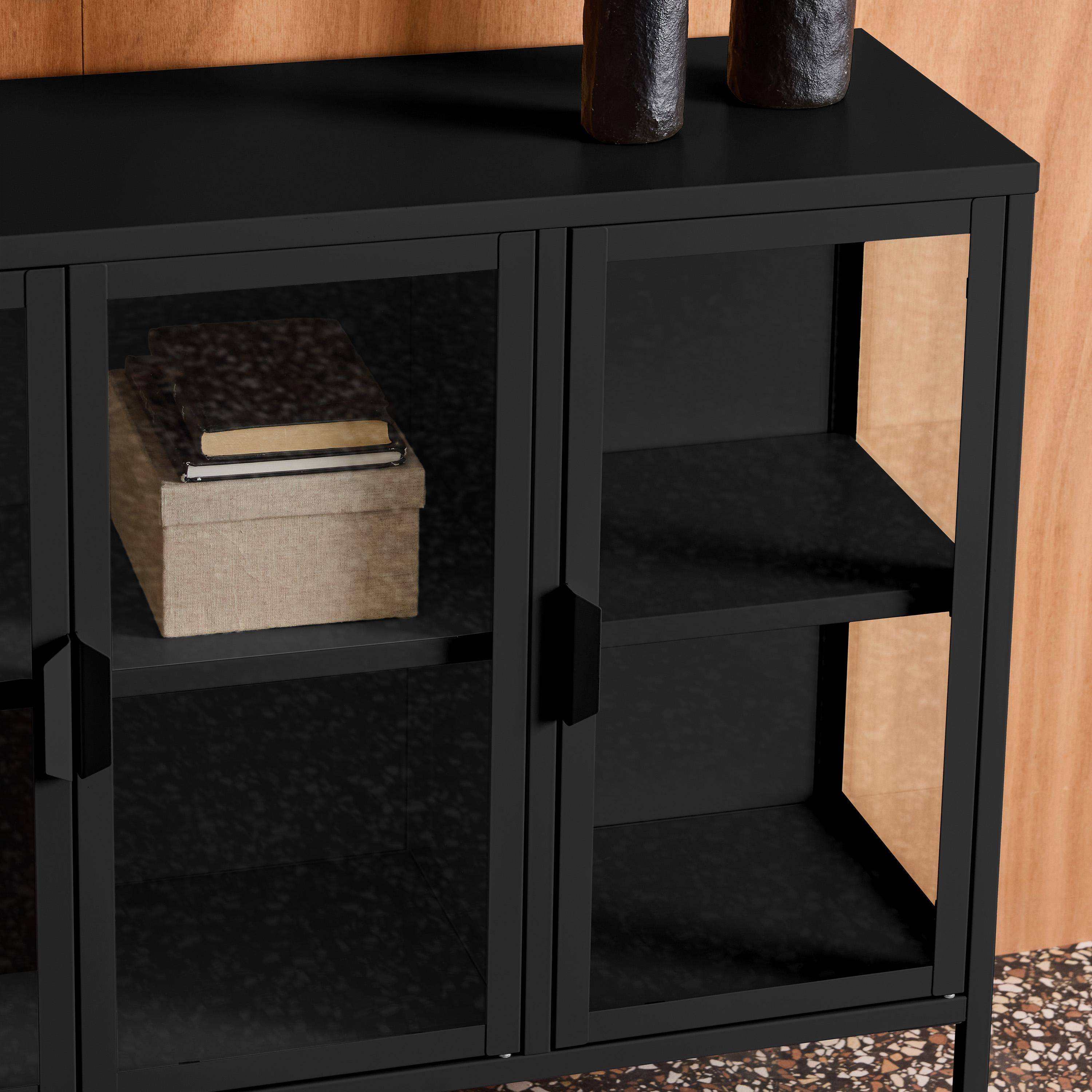 Credenza industriale in metallo e vetro temperato 3 ante, 100cm Nero - 100x35x80 cm Photo5