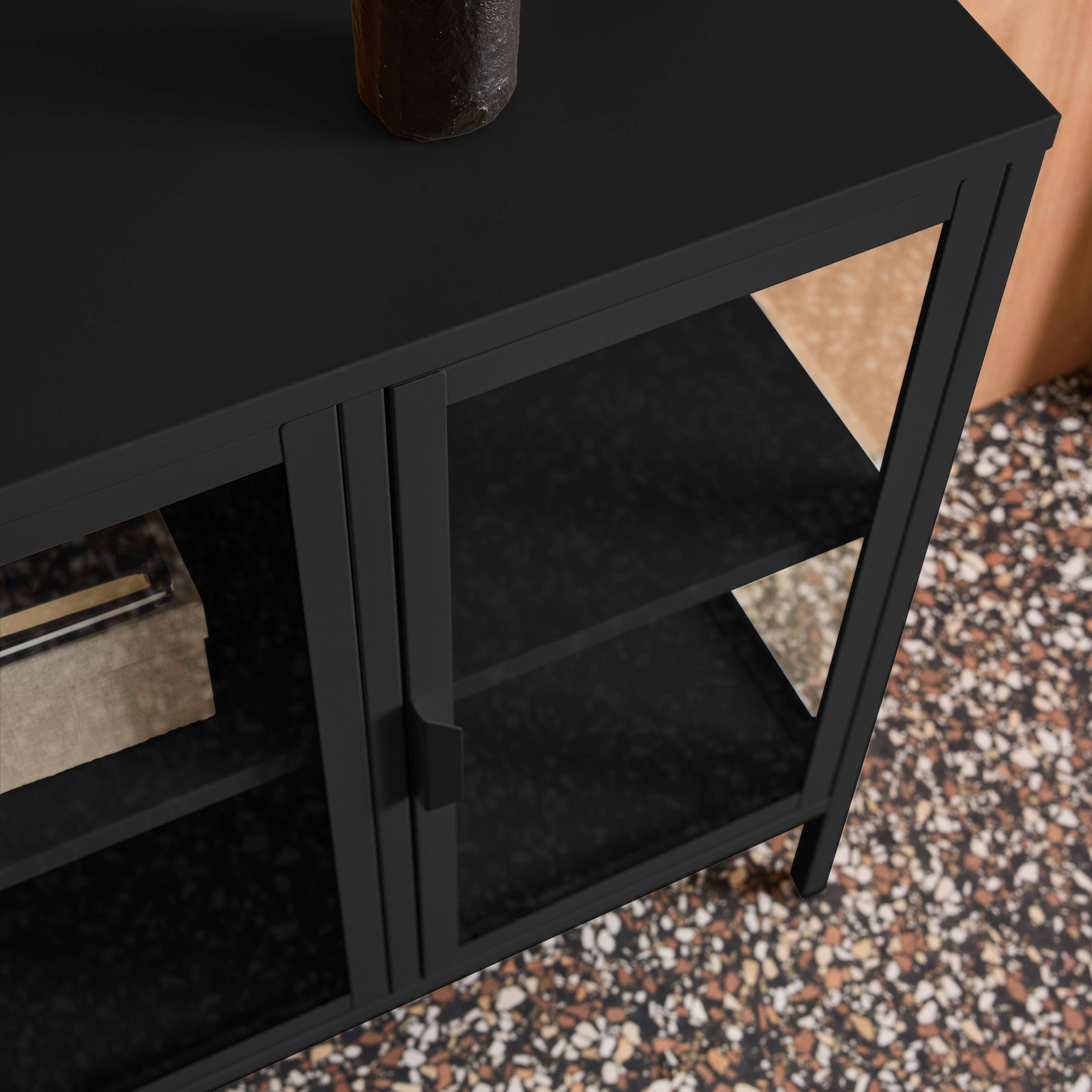 Credenza industriale in metallo e vetro temperato 3 ante, 100cm Nero - 100x35x80 cm,sweeek,Photo6