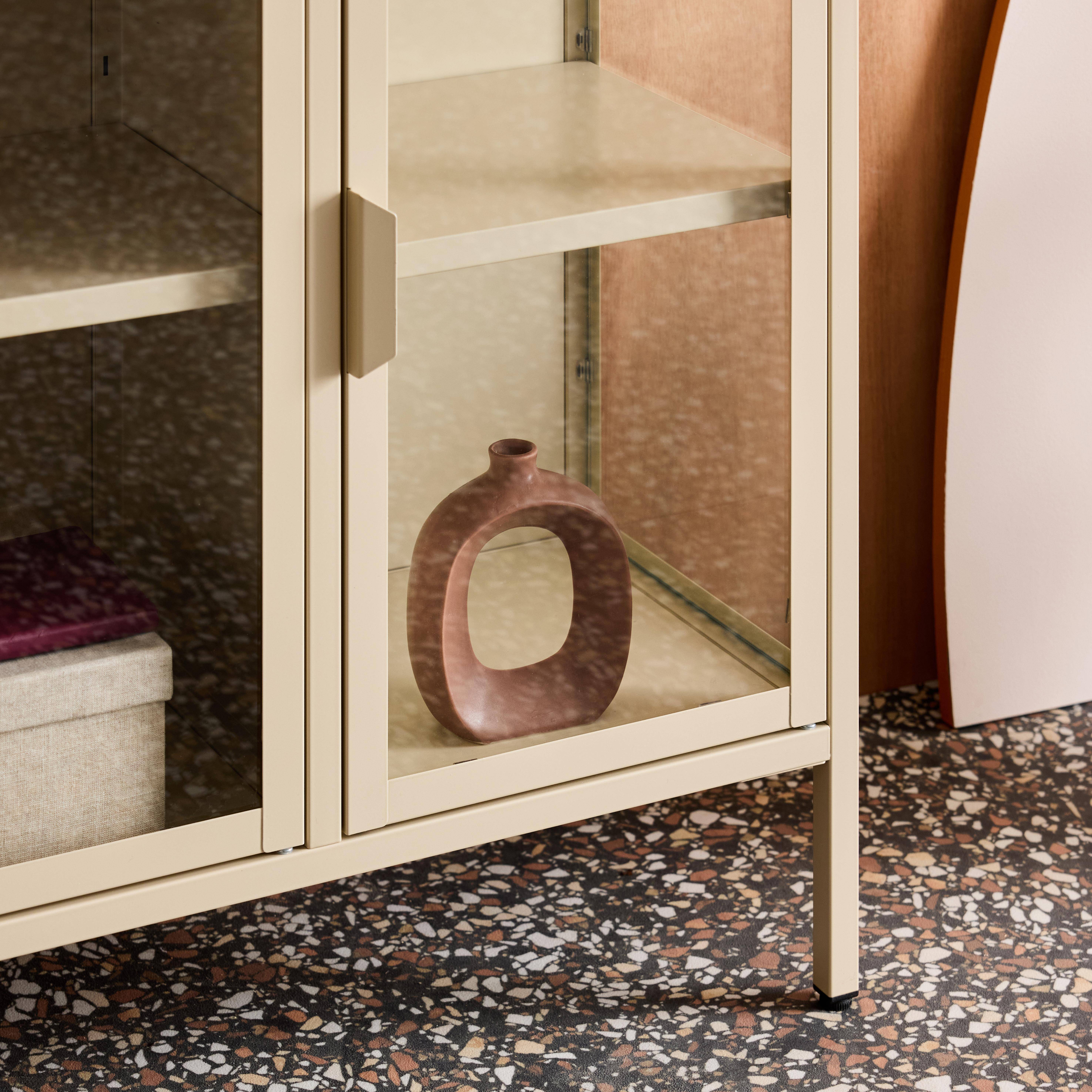 Industrial metal and tempered glass sideboard with 3 doors 100cm, Arkansas, Beige, 100x35x80 cm Photo9