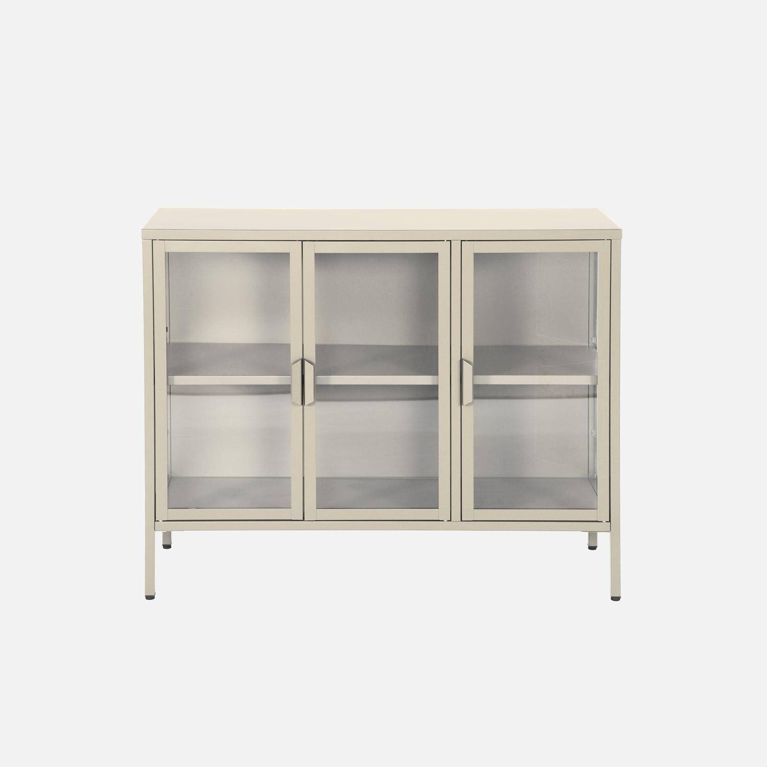 Buffet industriel métal et verre trempé 3 portes 100cm beige - Arkansas,sweeek,Photo2