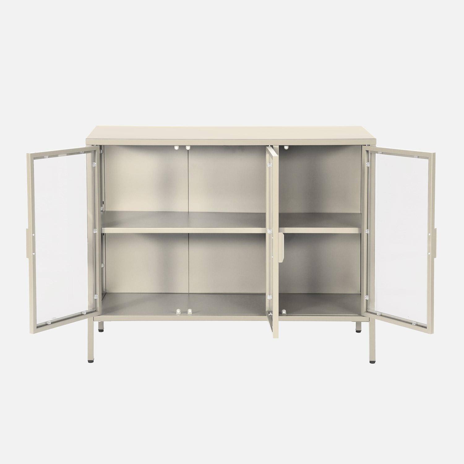 Buffet industriel métal et verre trempé 3 portes 100cm beige - Arkansas,sweeek,Photo3