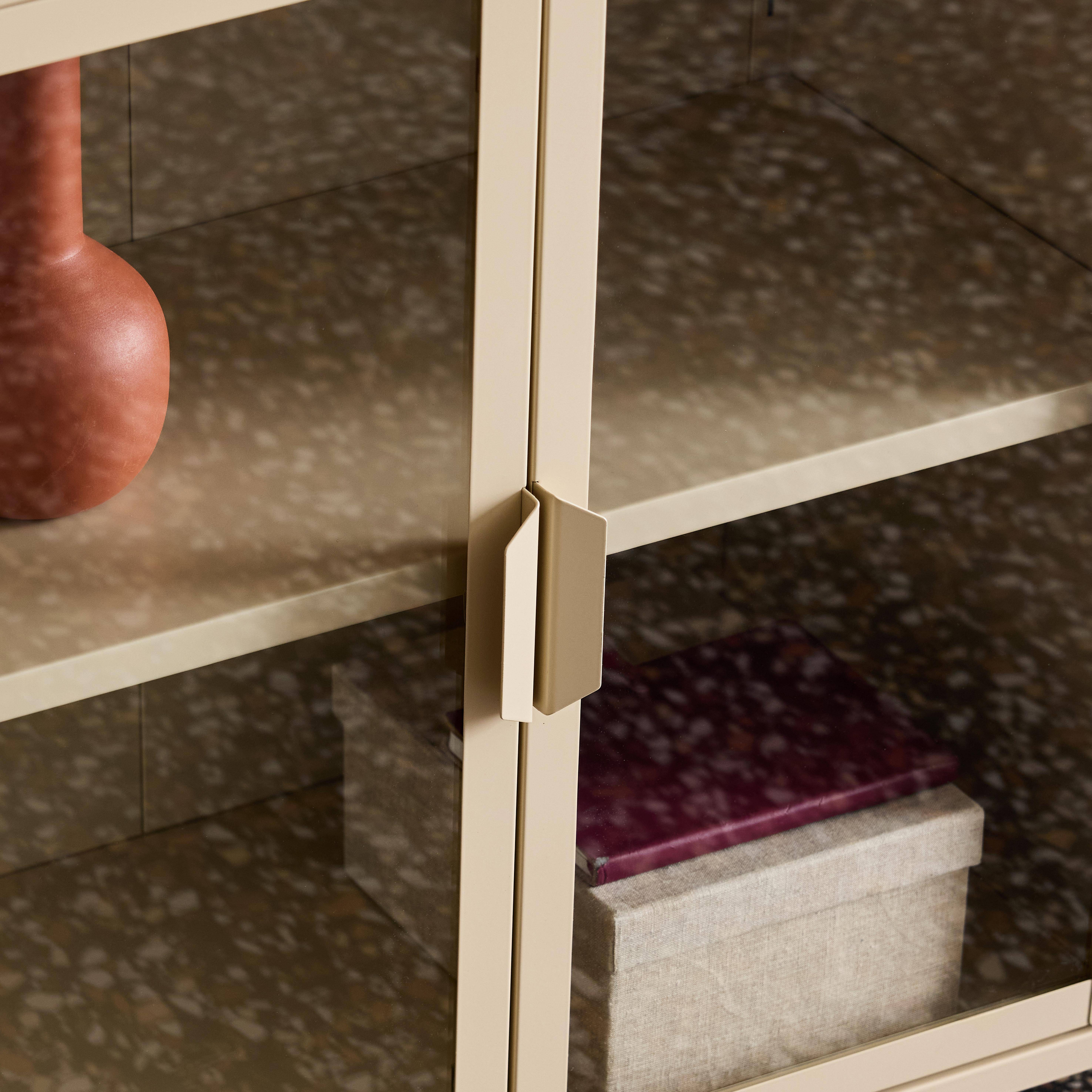 Industrial metal and tempered glass sideboard with 3 doors 100cm, Arkansas, Beige, 100x35x80 cm,sweeek,Photo7