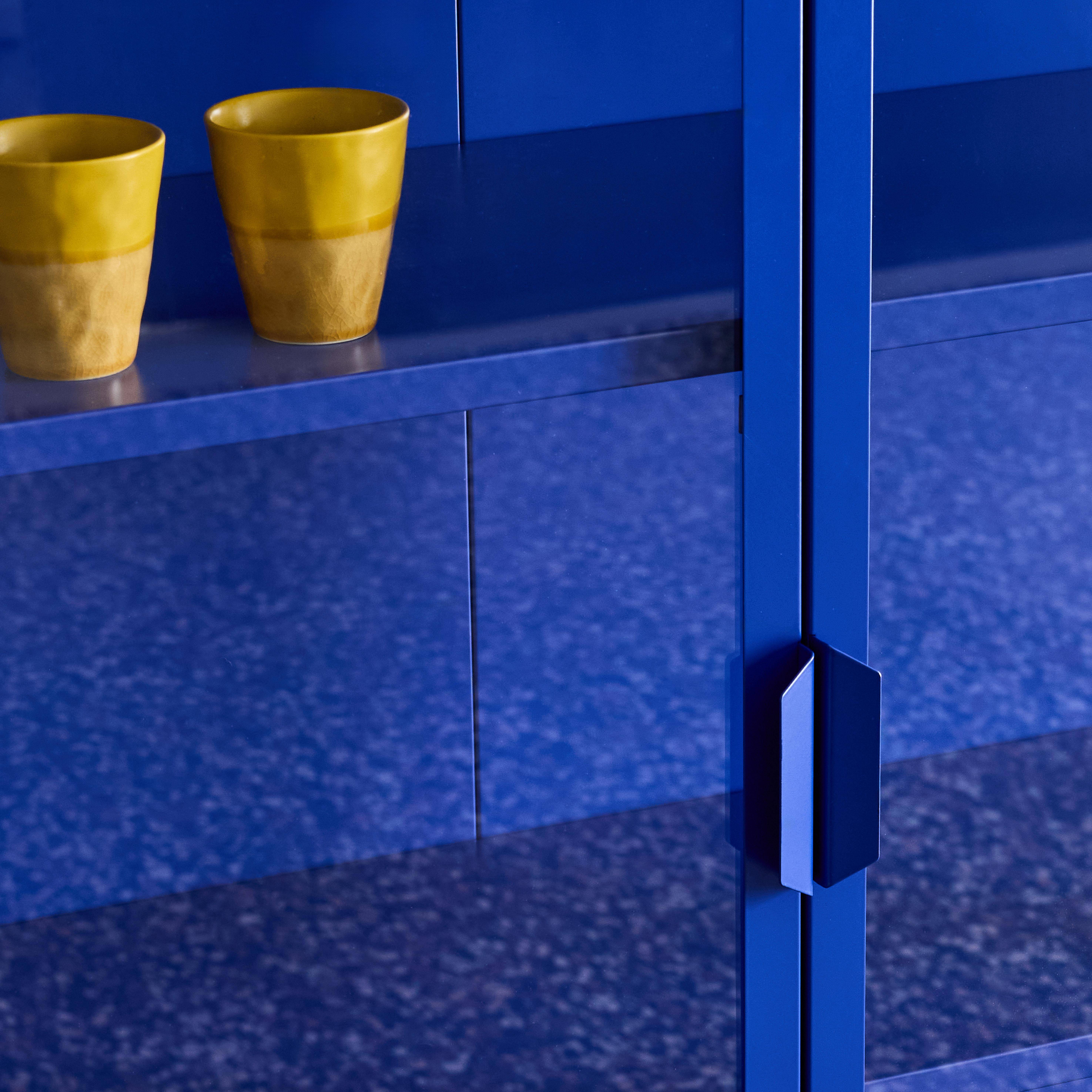 Industrial metal and tempered glass sideboard with 3 doors 100cm, Arkansas, Blue, 100x35x80 cm,sweeek,Photo7