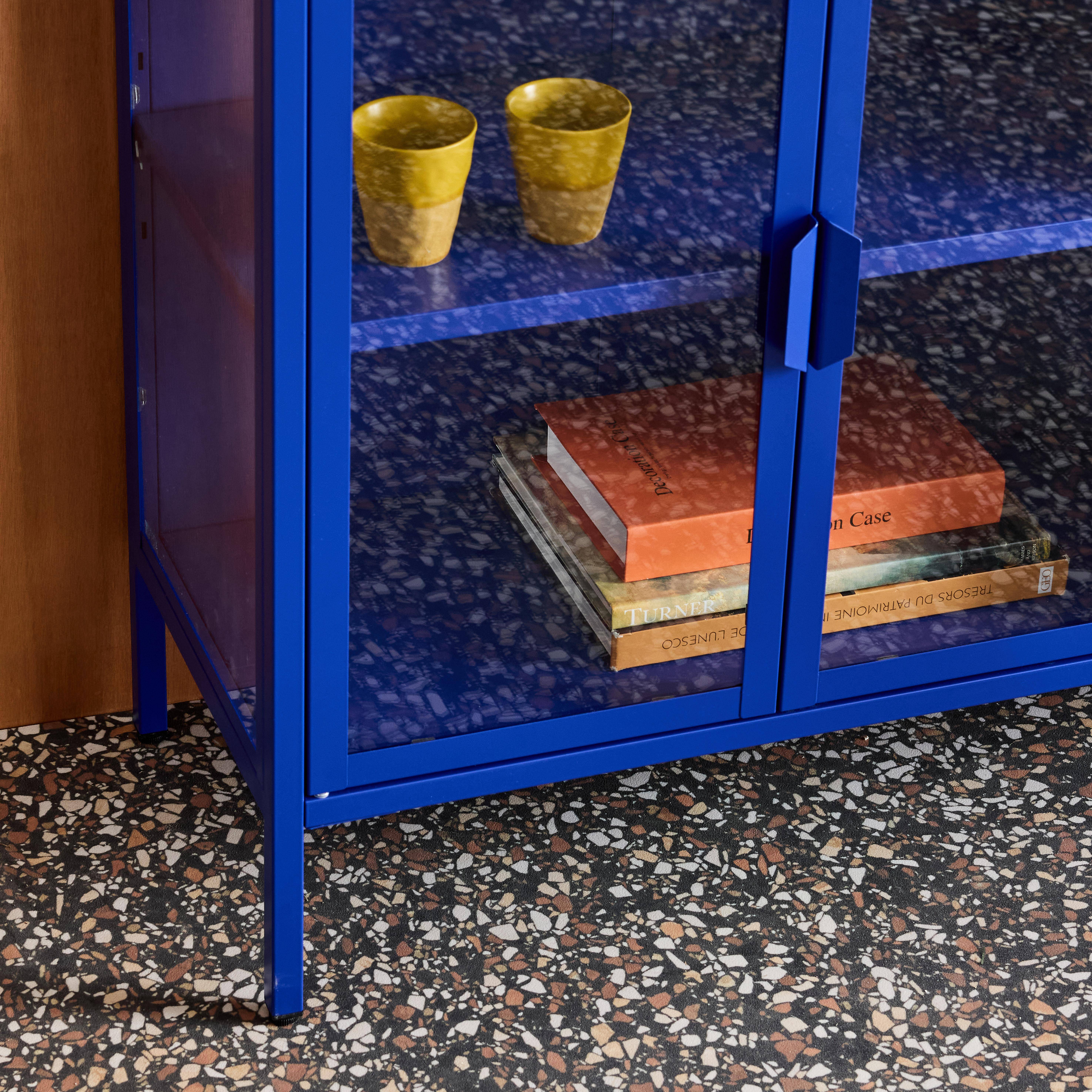 Industrial metal and tempered glass sideboard with 3 doors 100cm, Arkansas, Blue, 100x35x80 cm Photo5